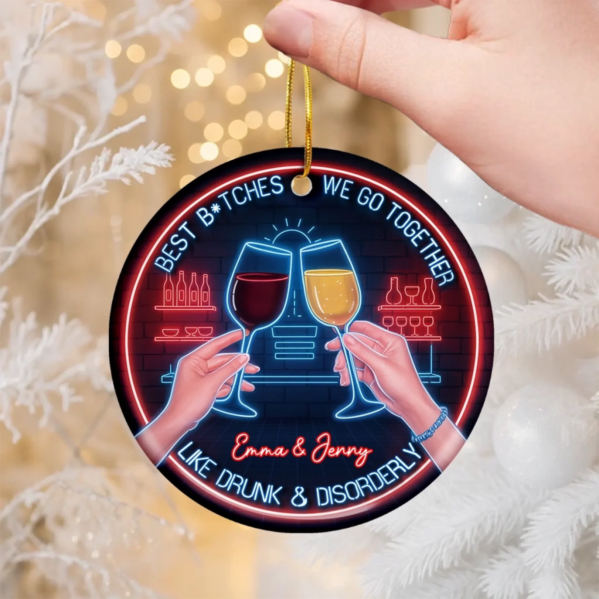 Custom Ceramic Ornament - Personalized Best Friend Christmas Birthday Gifts For Women, Besties, Sisters, BFF - Sparkles Shine Brighter With You - Image 3