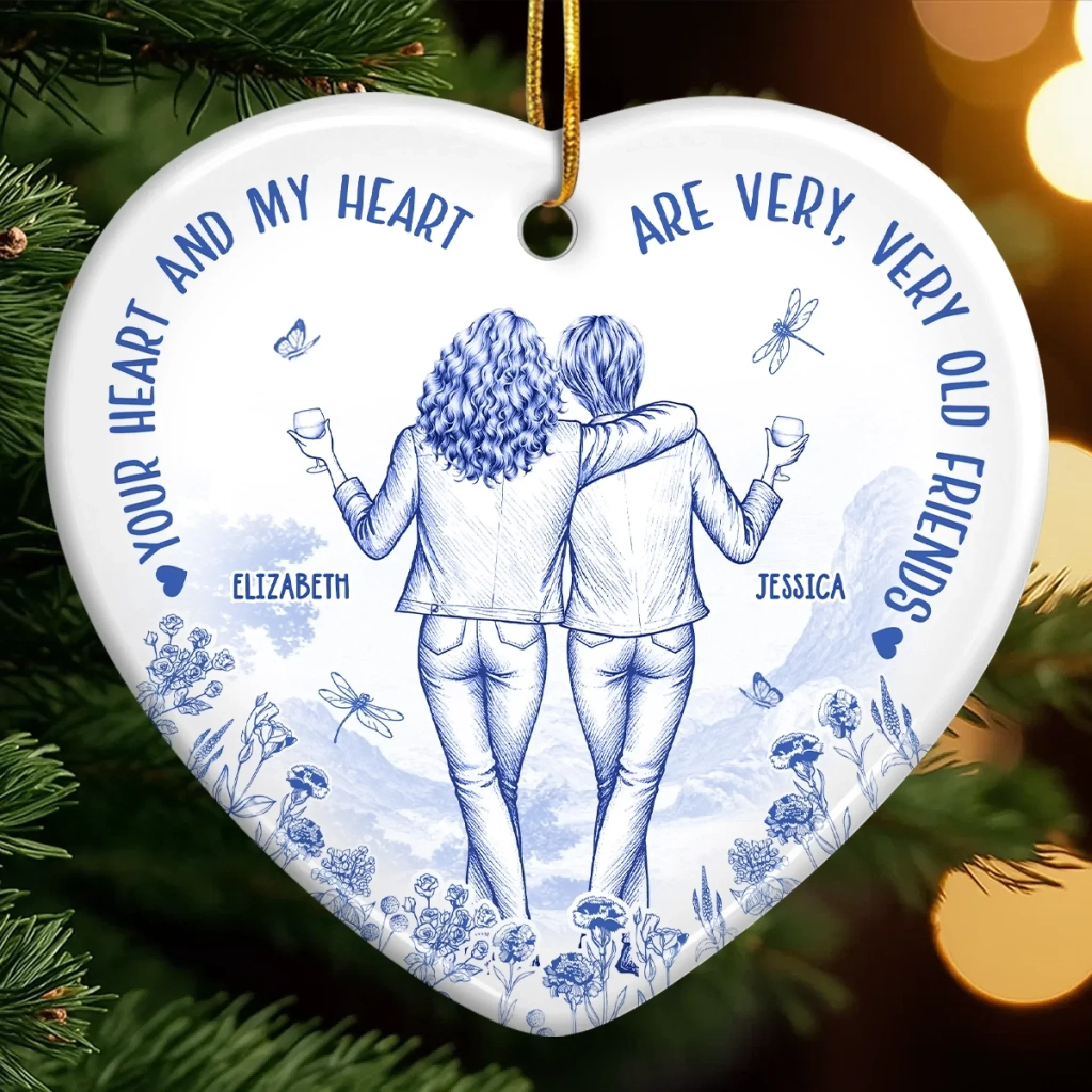 Custom Ceramic Ornament - Personalized Best Friend Christmas Birthday Gifts For Women, Besties, Sisters, BFF - Together We Shine The Most