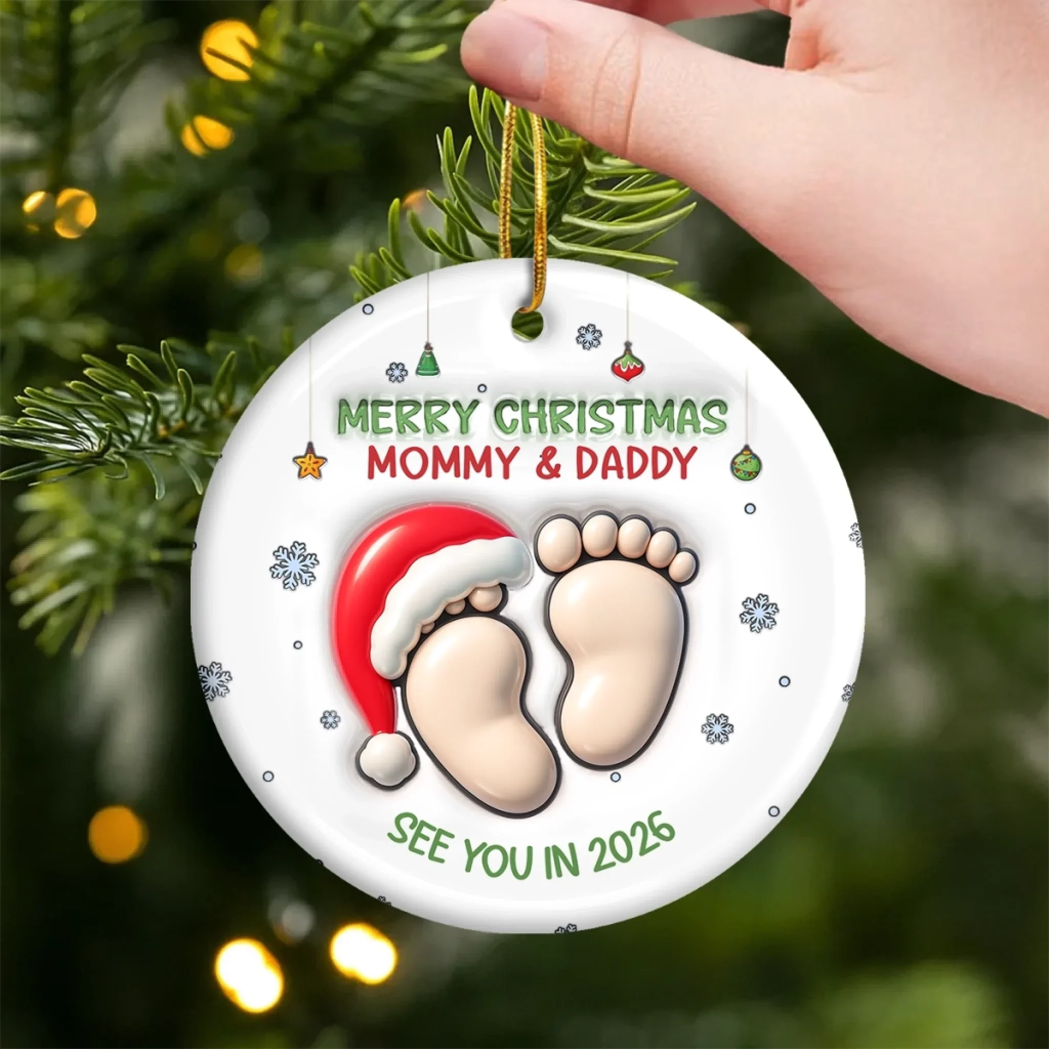 Custom Ceramic Ornament - Personalized Christmas Baby Shower, Gender Reveal Gifts For New Moms, New Dads, New Parents - Welcome To Your Little World - Image 3