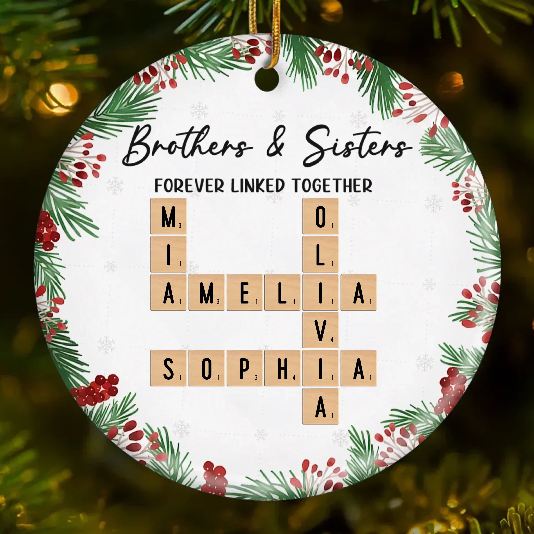 Custom Scrabble Ceramic Ornament - Personalized Christmas Birthday Gifts For Brother, Sister, Best Friends - Love Spelled Here - Image 2