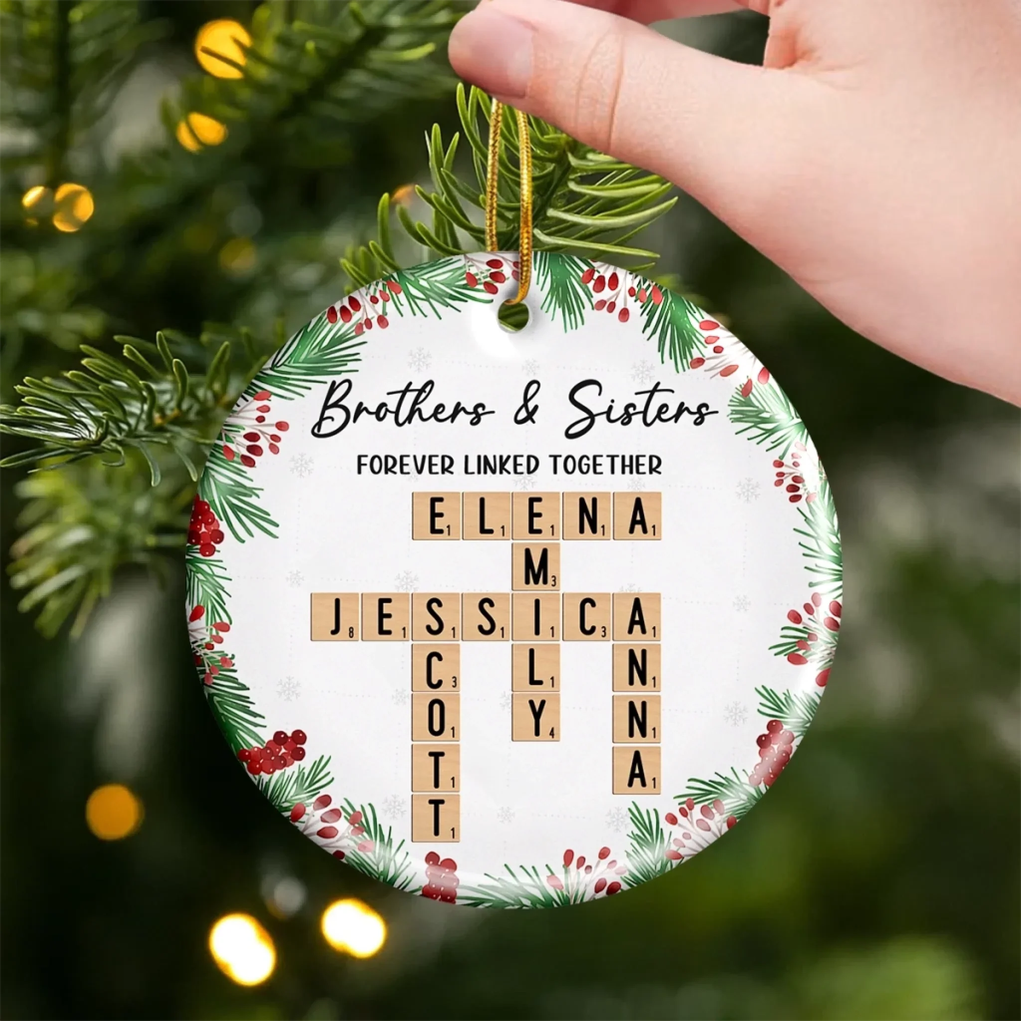 Custom Scrabble Ceramic Ornament - Personalized Christmas Birthday Gifts For Brother, Sister, Best Friends - Love Spelled Here - Image 4