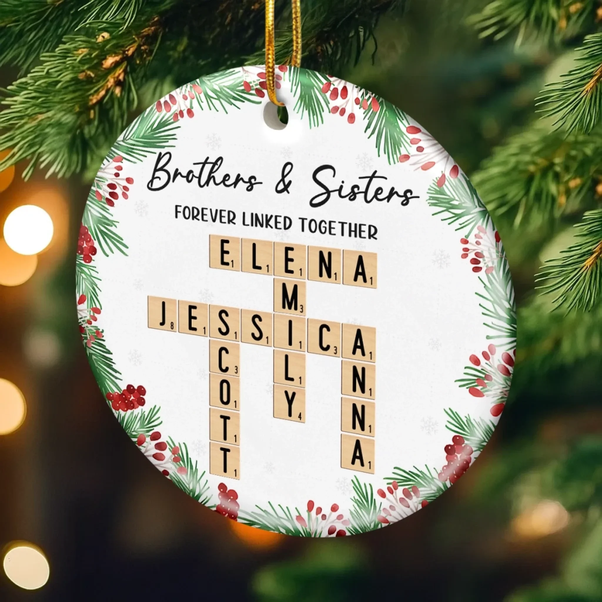 Custom Scrabble Ceramic Ornament - Personalized Christmas Birthday Gifts For Brother, Sister, Best Friends - Love Spelled Here - Image 5