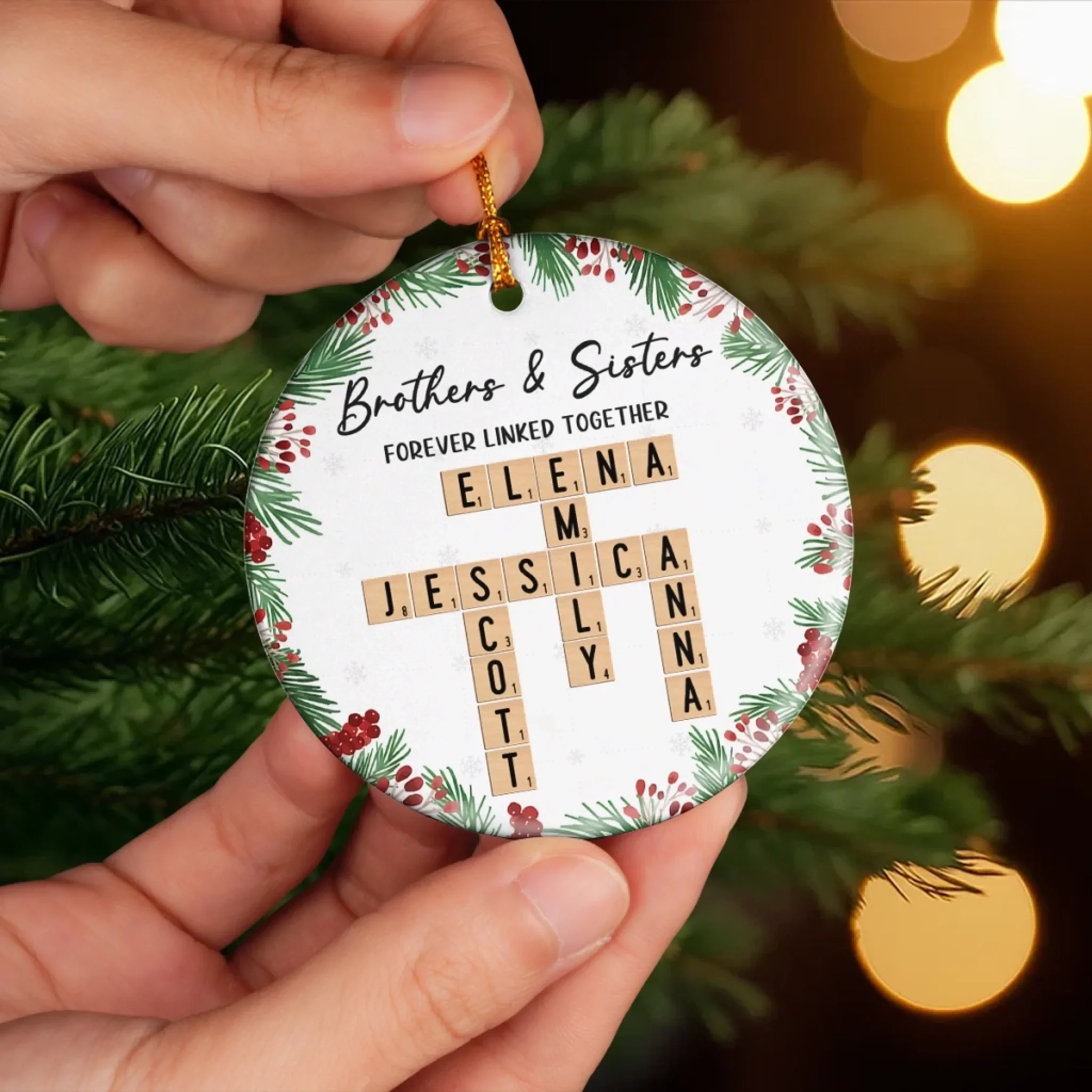 Custom Scrabble Ceramic Ornament - Personalized Christmas Birthday Gifts For Brother, Sister, Best Friends - Love Spelled Here - Image 6