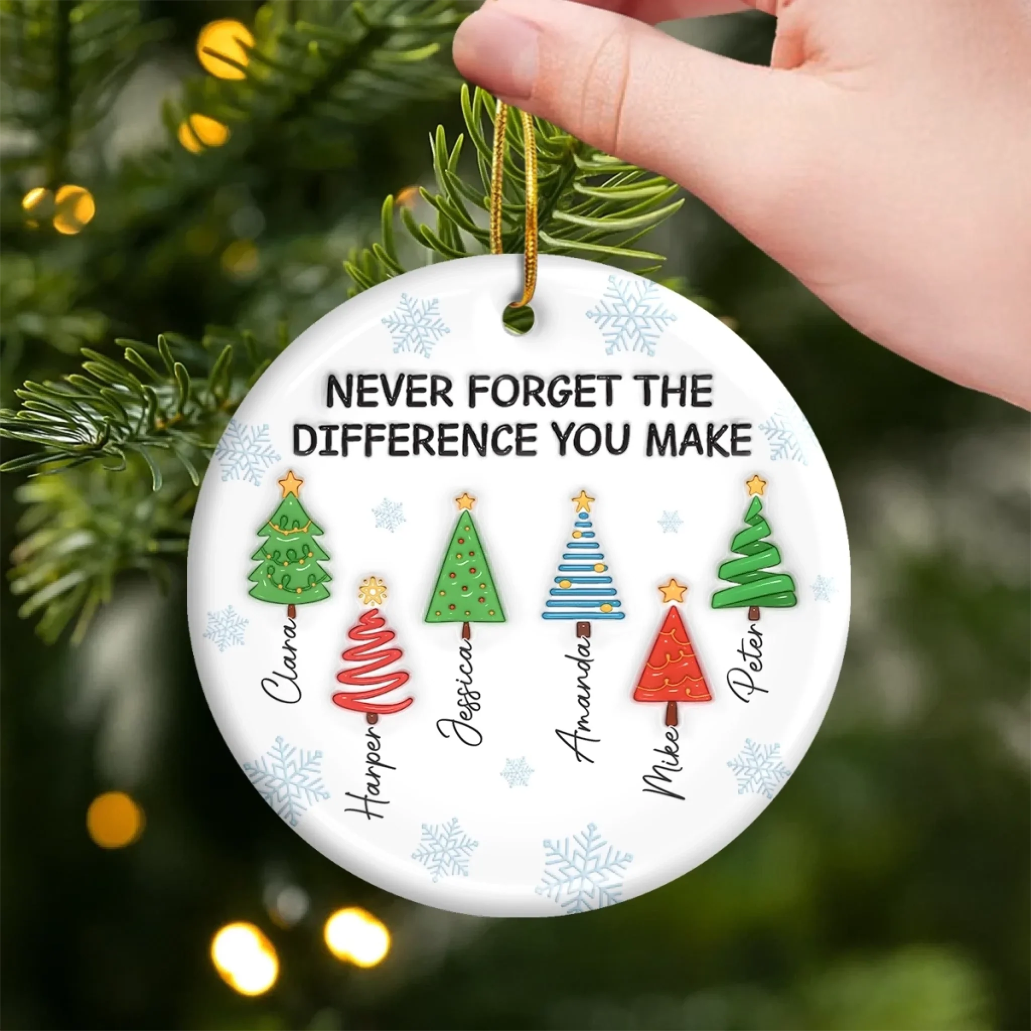 Custom Ceramic Ornament - Personalized Christmas Birthday Gifts For Coworker, Work Bestie - Never Forget The Difference You Make - Image 3