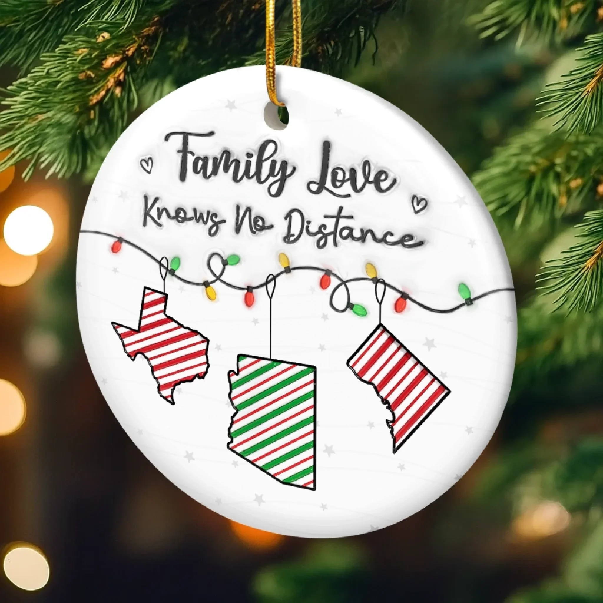 Custom Long Distance Ceramic Ornament - Personalized Christmas Birthday Gifts For Mom, Dad, Kids - Hearts Connected, No Matter The Distance - Image 4