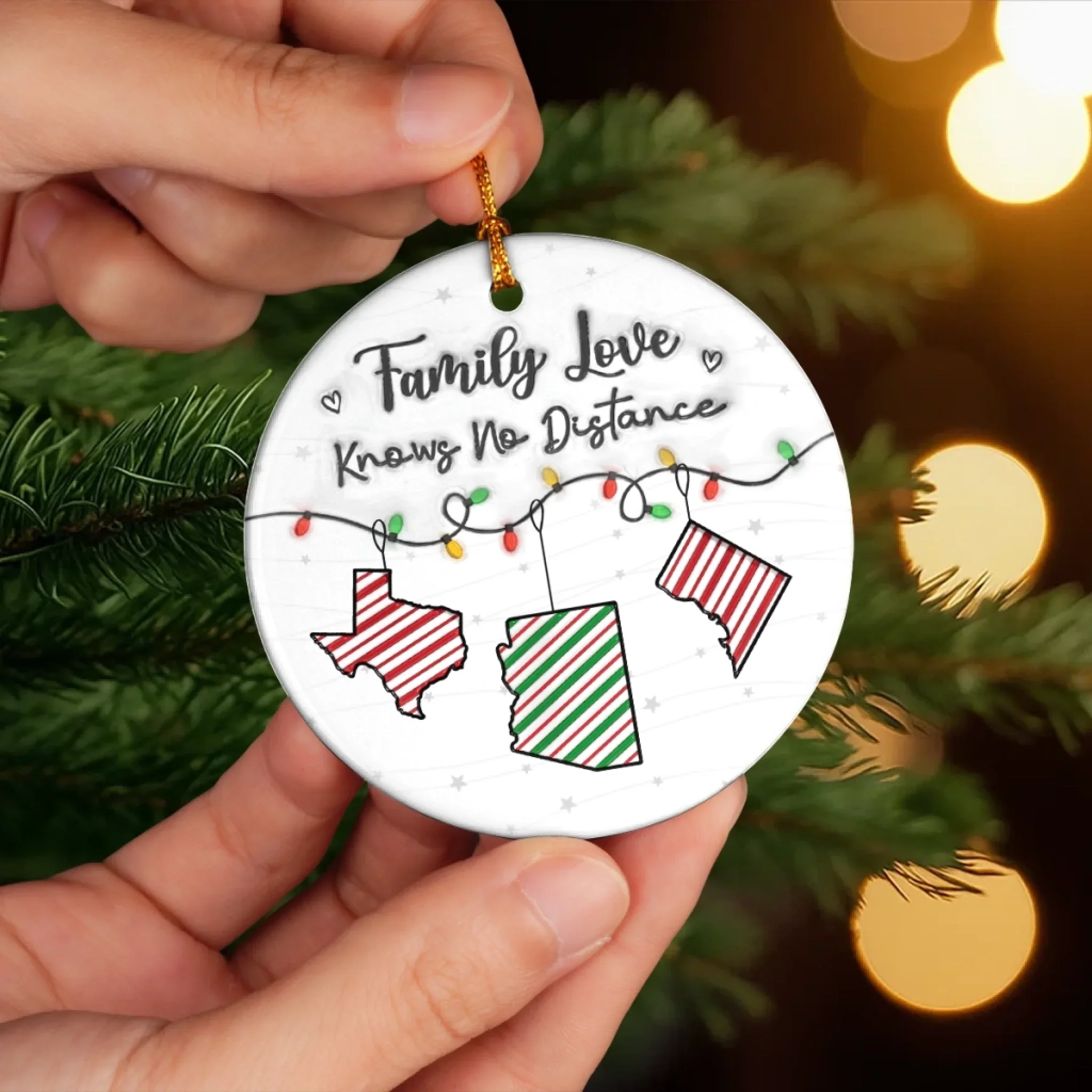 Custom Long Distance Ceramic Ornament - Personalized Christmas Birthday Gifts For Mom, Dad, Kids - Hearts Connected, No Matter The Distance - Image 5
