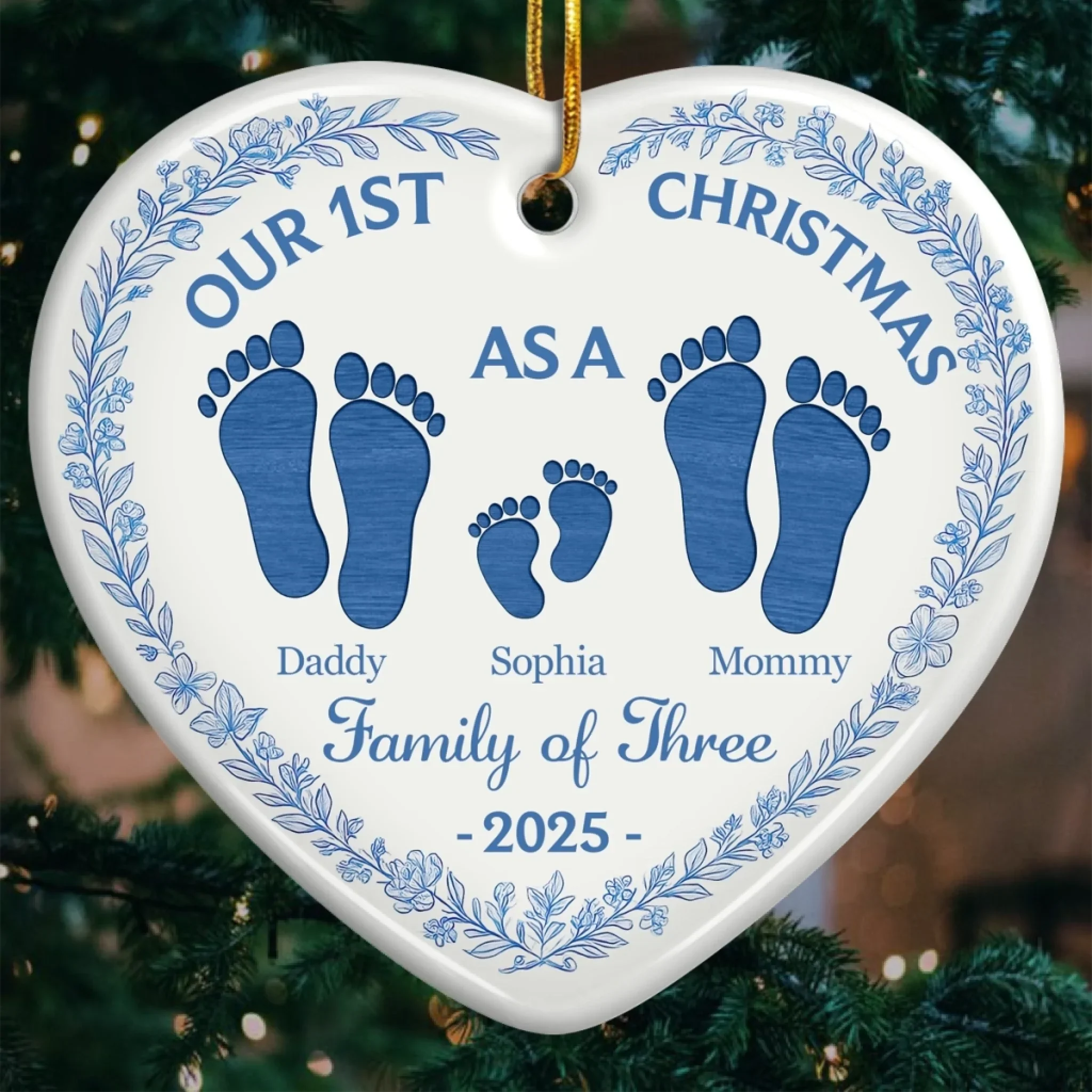 Custom Ceramic Ornament - Personalized Christmas Birthday Gifts For Mom, Dad, Kids - Our 1st Christmas