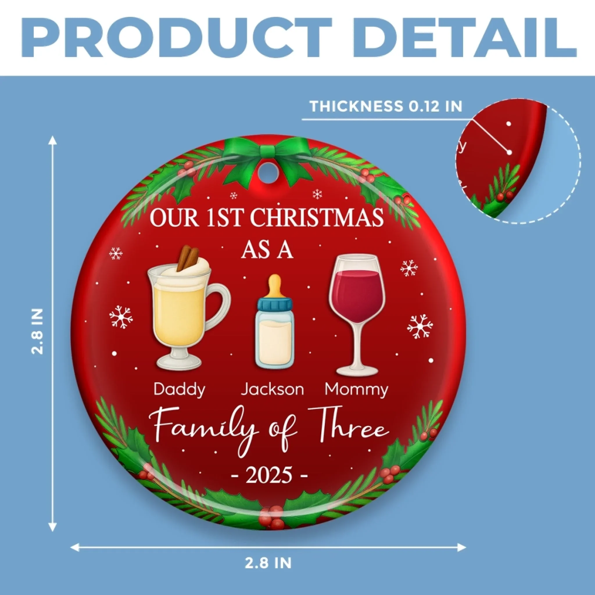 Custom Ceramic Ornament - Personalized Christmas Birthday Gifts For Mom, Dad, Kids - Our First Christmas As A Family - Image 6