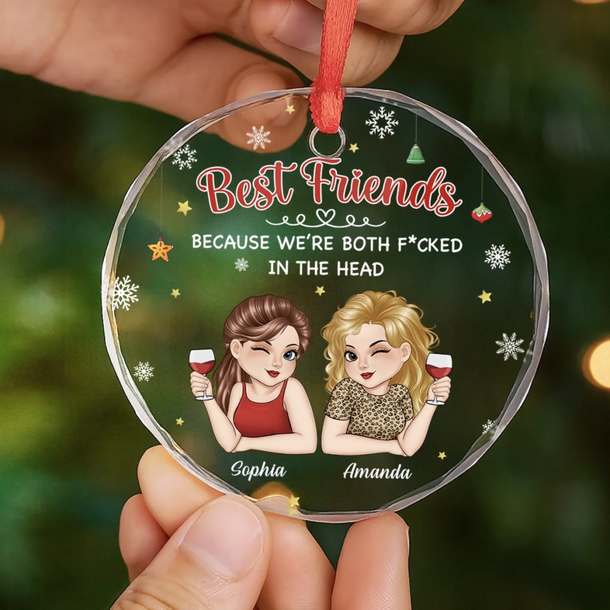 Custom Circle Glass Ornament - Personalized Best Friend Birthday Gifts For Women, Besties, Sisters, BFF - Forever Better Together - Image 5