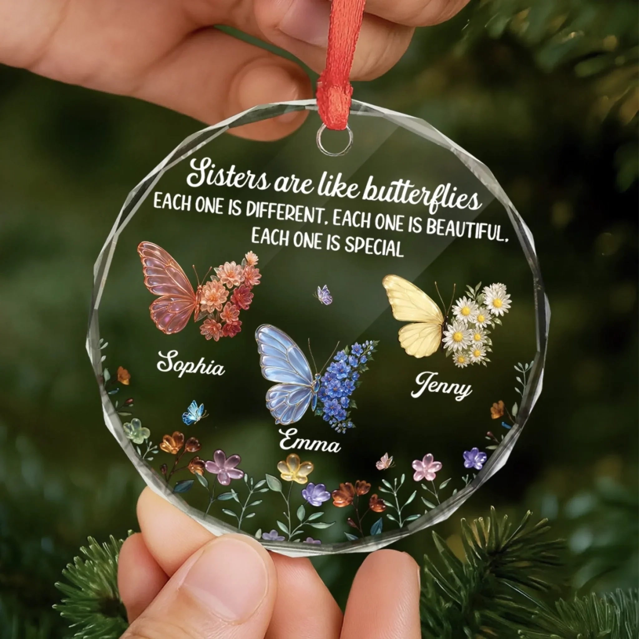 Custom Circle Glass Ornament - Personalized Best Friend Christmas Birthday Gifts For Women, Besties, Sisters, BFF - Butterflies Bless Our Friendship - Image 5