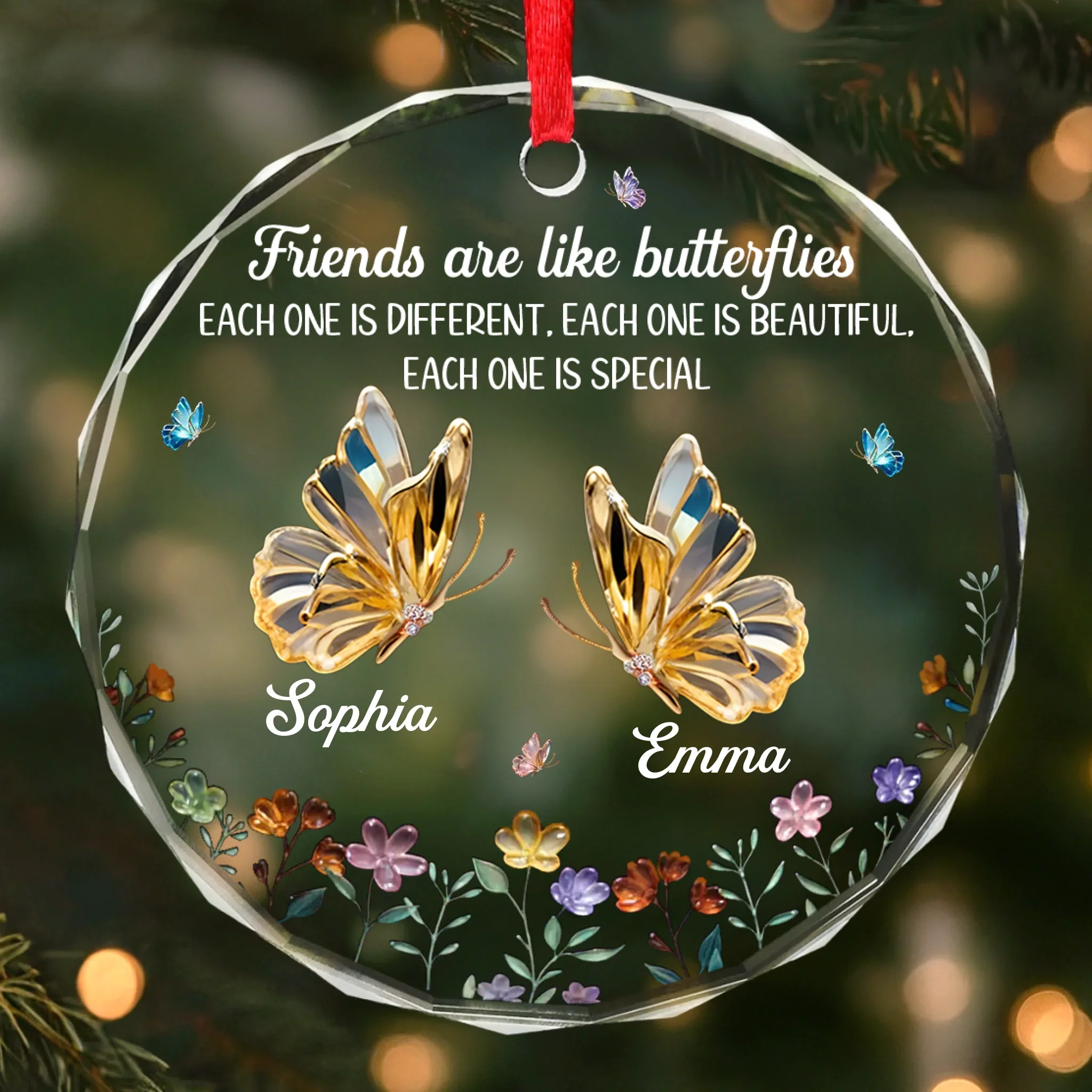 Custom Circle Glass Ornament - Personalized Best Friend Christmas Birthday Gifts For Women, Besties, Sisters, BFF - Forever Grateful For Our Friendship - Image 2