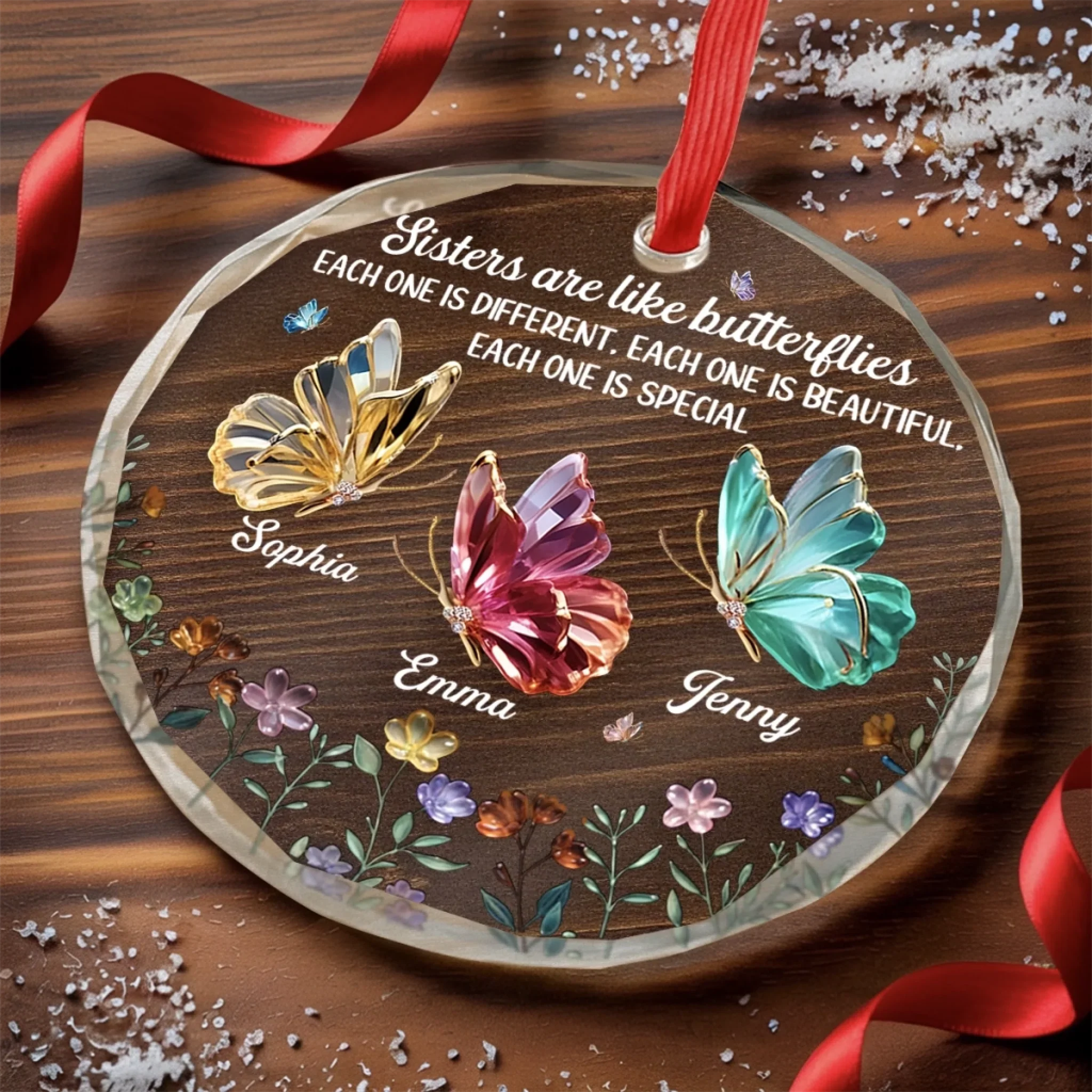 Custom Circle Glass Ornament - Personalized Best Friend Christmas Birthday Gifts For Women, Besties, Sisters, BFF - Forever Grateful For Our Friendship - Image 3