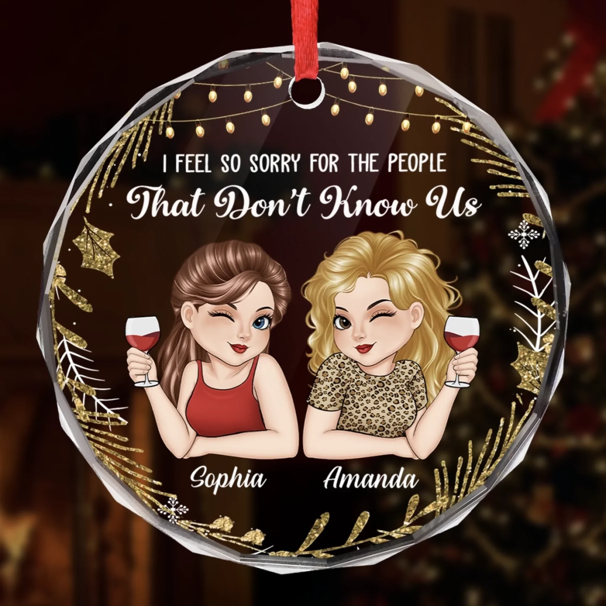 Custom Circle Glass Ornament - Personalized Best Friend Christmas Birthday Gifts For Women, Besties, Sisters, BFF - Laughter Louder With You Around - Image 4