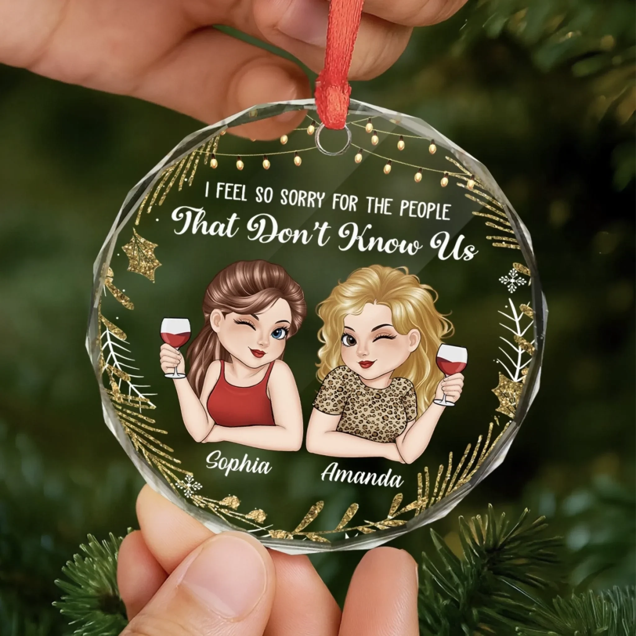 Custom Circle Glass Ornament - Personalized Best Friend Christmas Birthday Gifts For Women, Besties, Sisters, BFF - Laughter Louder With You Around - Image 5
