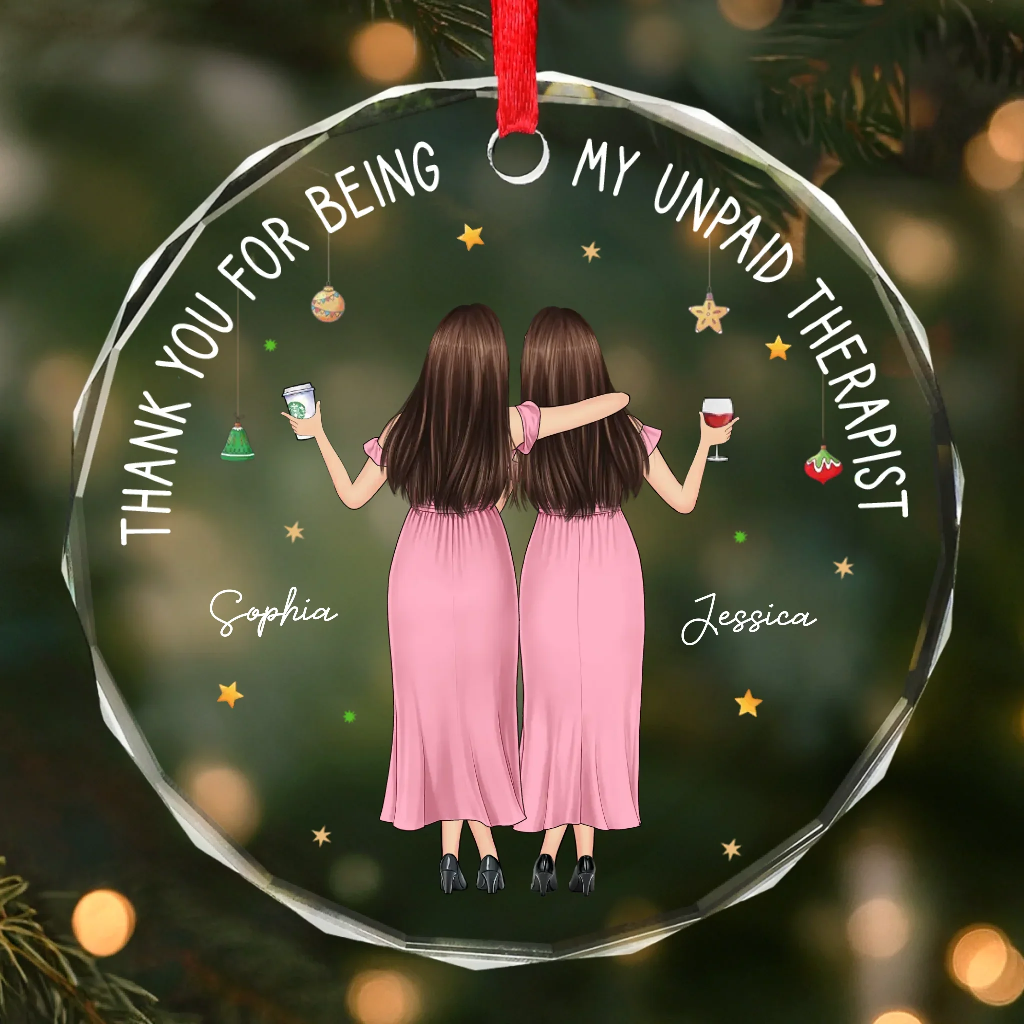 Custom Circle Glass Ornament - Personalized Best Friend Christmas Birthday Gifts For Women, Besties, Sisters, BFF - We’re The Perfect Mess - Image 2