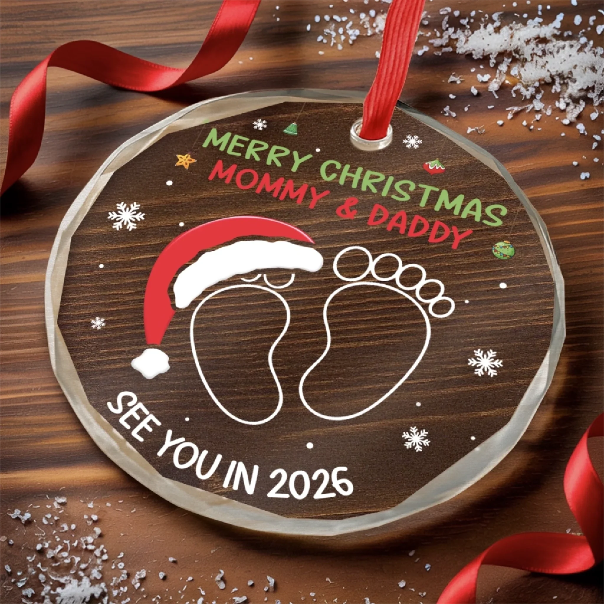 Custom Circle Glass Ornament - Personalized Christmas Baby Shower, Gender Reveal Gifts For New Moms, New Dads, New Parents - A New Chapter Of Love - Image 3