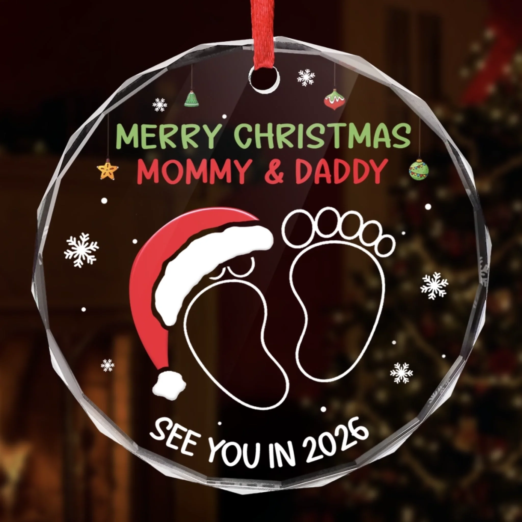 Custom Circle Glass Ornament - Personalized Christmas Baby Shower, Gender Reveal Gifts For New Moms, New Dads, New Parents - A New Chapter Of Love - Image 4