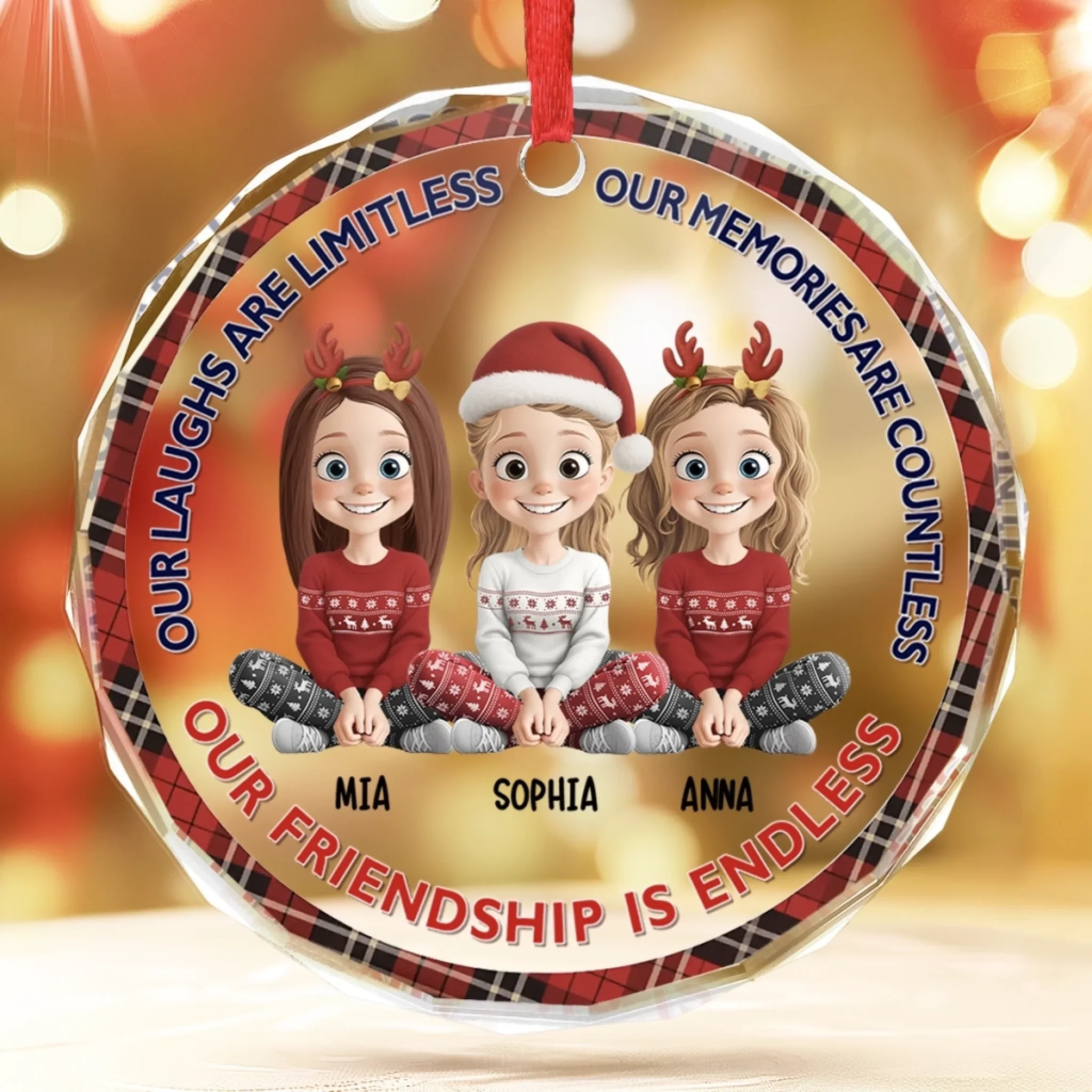 Custom Circle Glass Ornament - Personalized Christmas Best Friend Birthday Gifts For Women, Besties, Sisters, BFF - Our Friendship Is Endless - Image 3