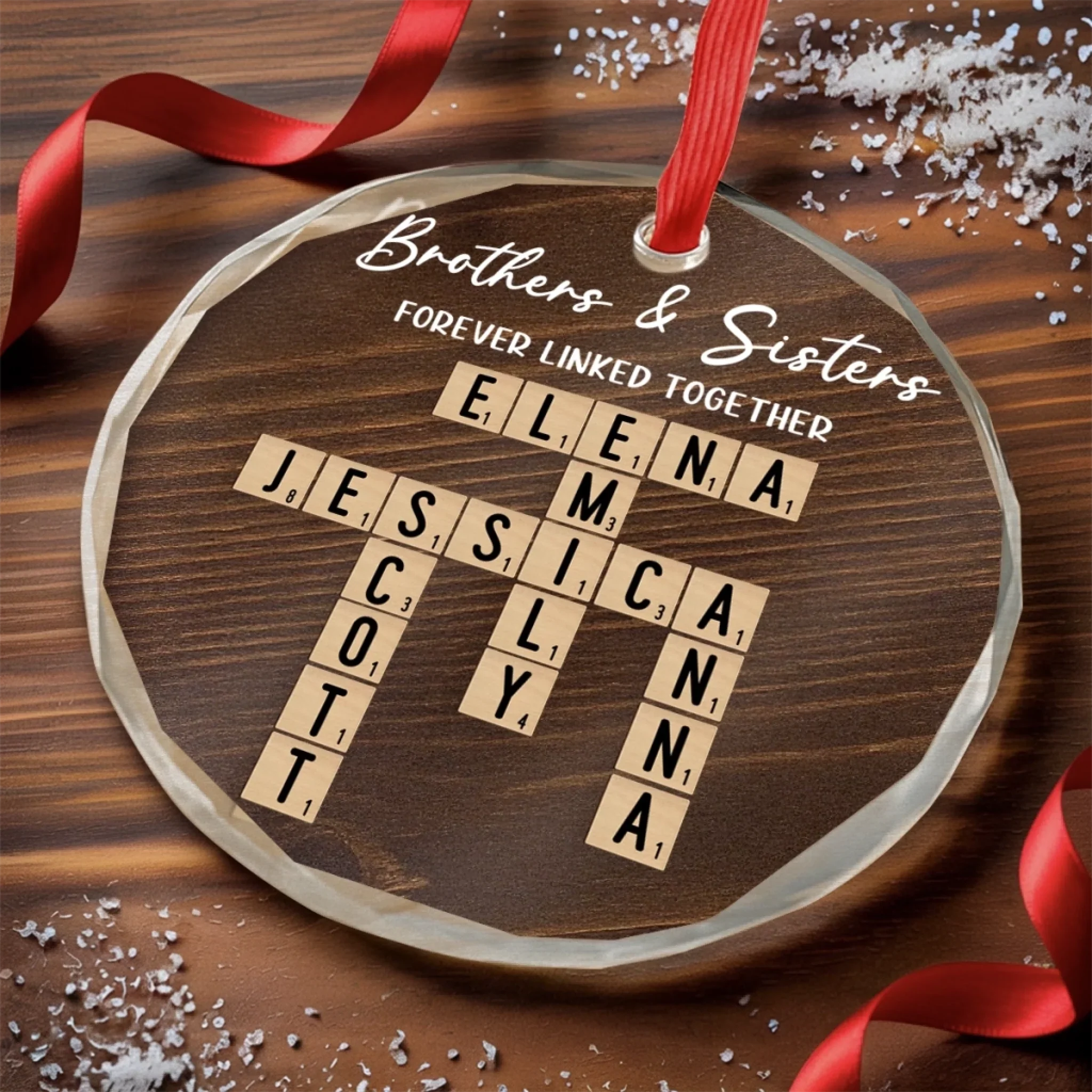 Custom Scrabble Circle Glass Ornament - Personalized Christmas Birthday Gifts For Brother, Sister, Best Friends - Side By Side Through Every Step - Image 3