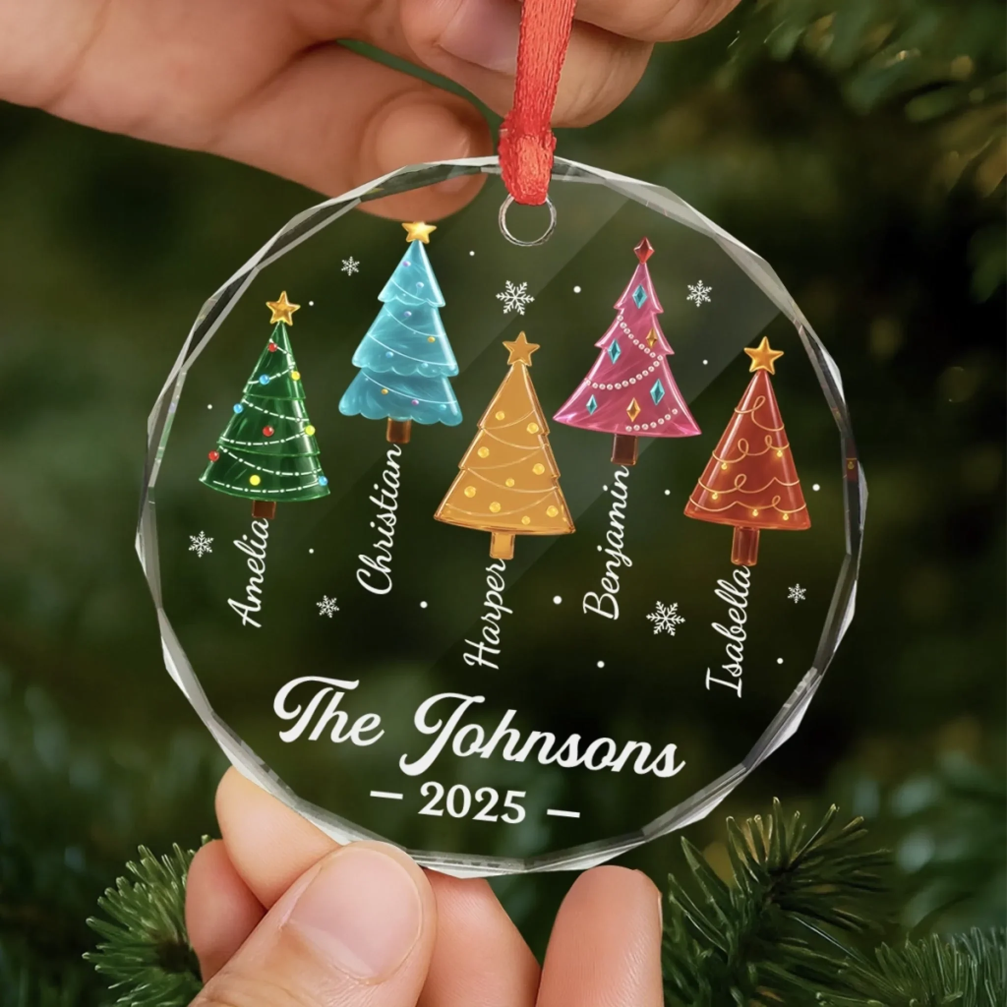 Custom Circle Glass Ornament - Personalized Christmas Birthday Gifts For Mom, Dad, Brother, Sister, Kids - Home Is Merrier With Family - Image 6