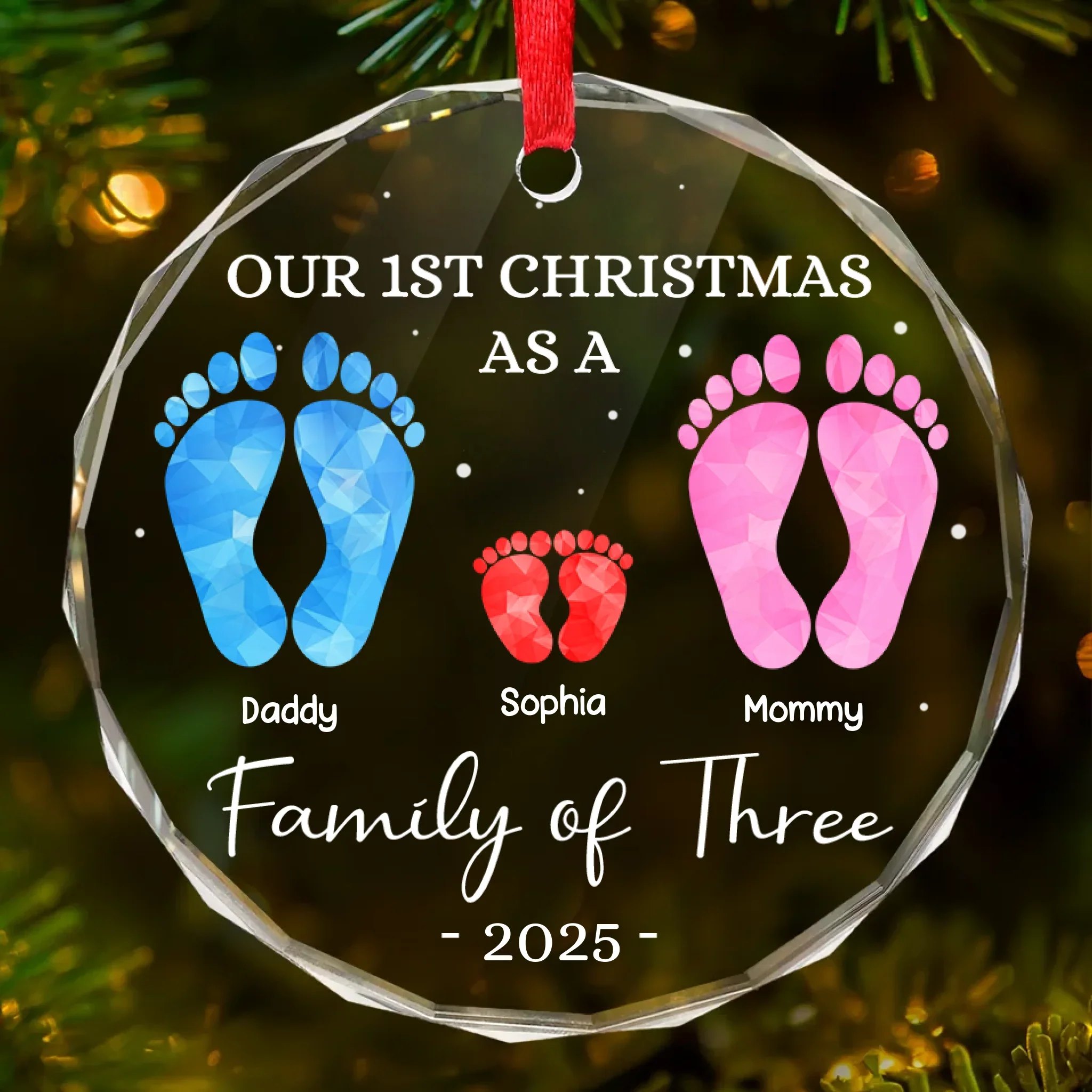 Custom Circle Glass Ornament - Personalized Christmas Birthday Gifts For Mom, Dad, Kids - Our First Christmas - Image 2