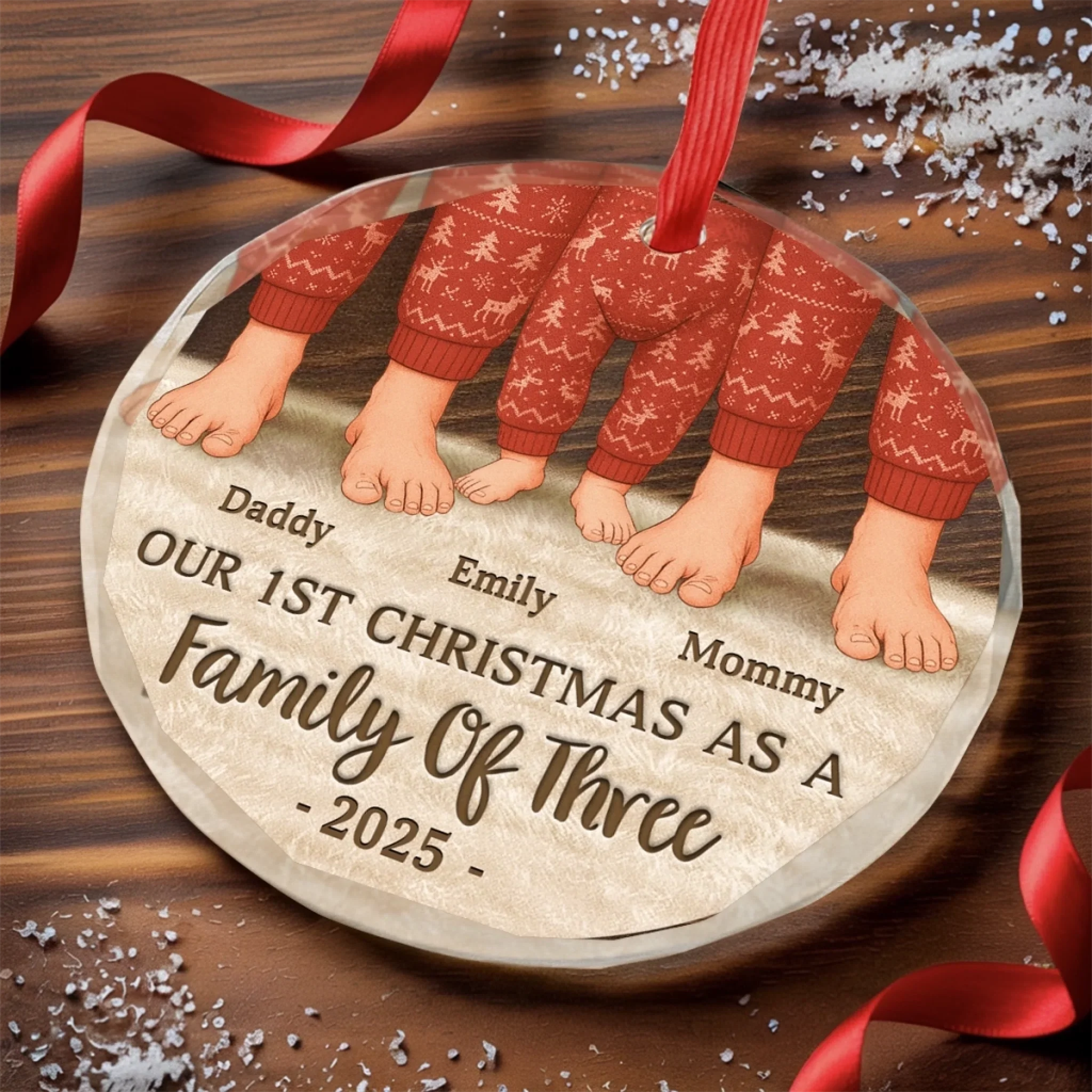 Custom Circle Glass Ornament - Personalized Christmas Birthday Gifts For Mom, Dad, Kids - Together We Shine - Image 3