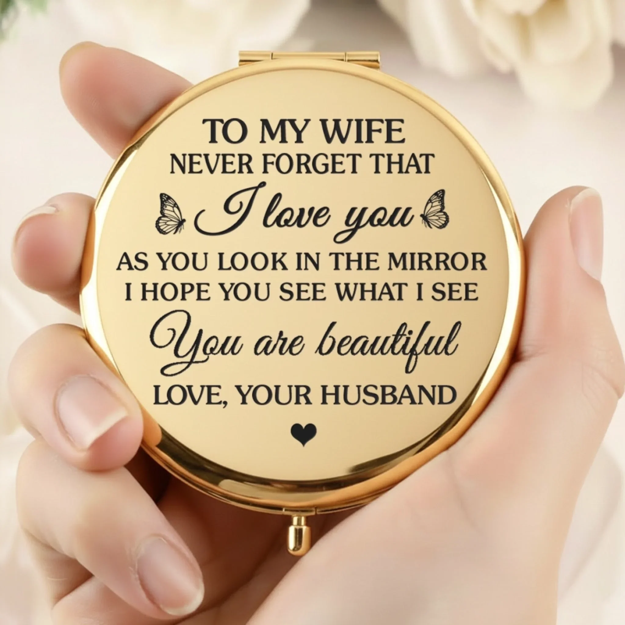 Custom Compact Mirror - Personalized Anniversary Wedding Gifts For Husband And Wife, Him And Her - Just You And Me Together - Image 5