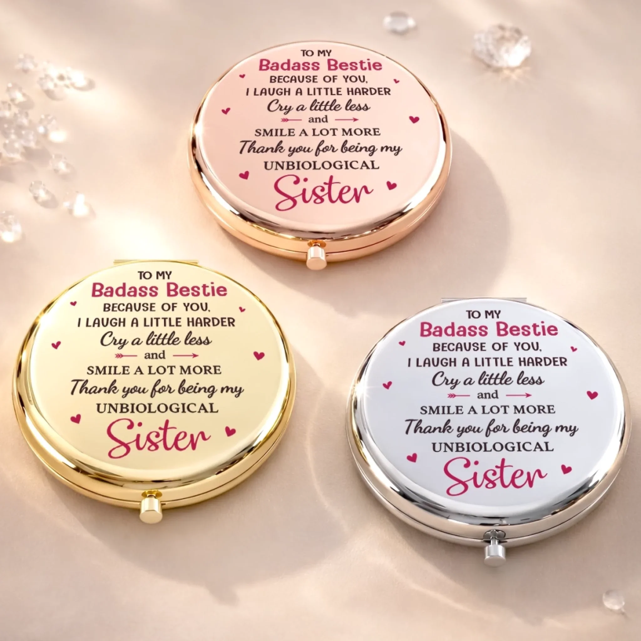 Custom Compact Mirror - Personalized Best Friend Birthday Gifts For Women, Besties, Sisters, BFF - Sisters Always By My Side - Image 7