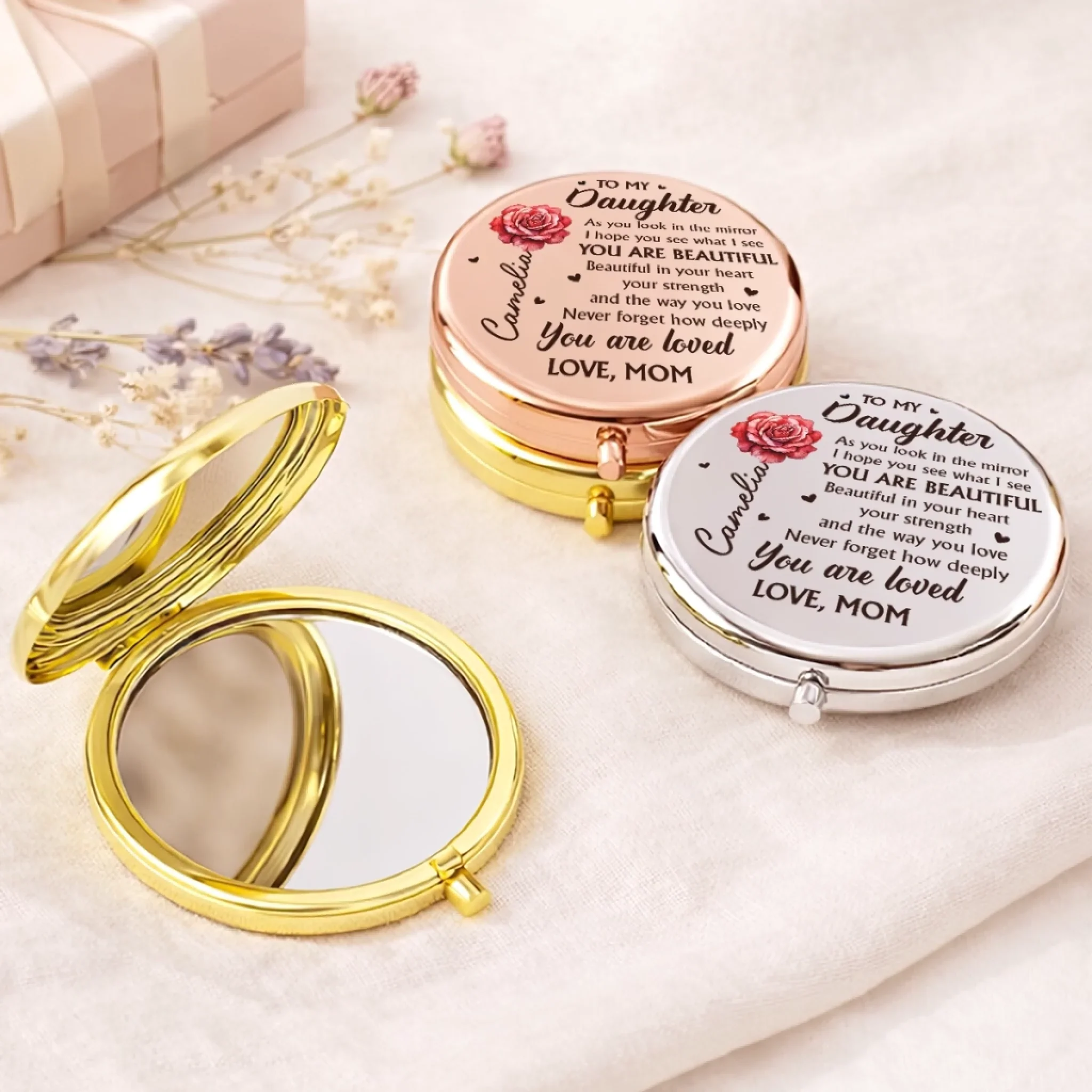 Custom Compact Mirror - Personalized Birthday Gifts For Daughter, Granddaughter - Forever Proud Of Daughter - Image 5