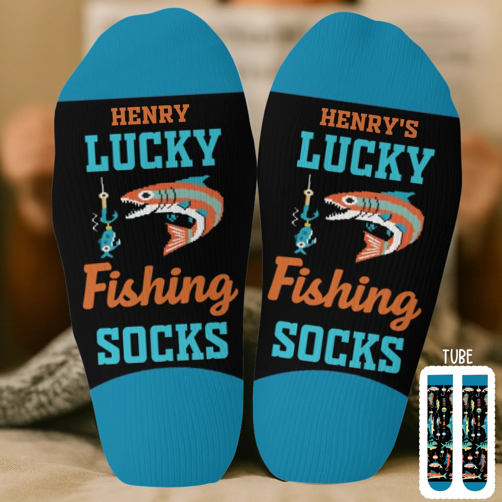 Custom Crew Socks - Personalized Christmas Birthday Fishing Gifts For Fisherman - Walk Like A Lucky Angler - Image 2