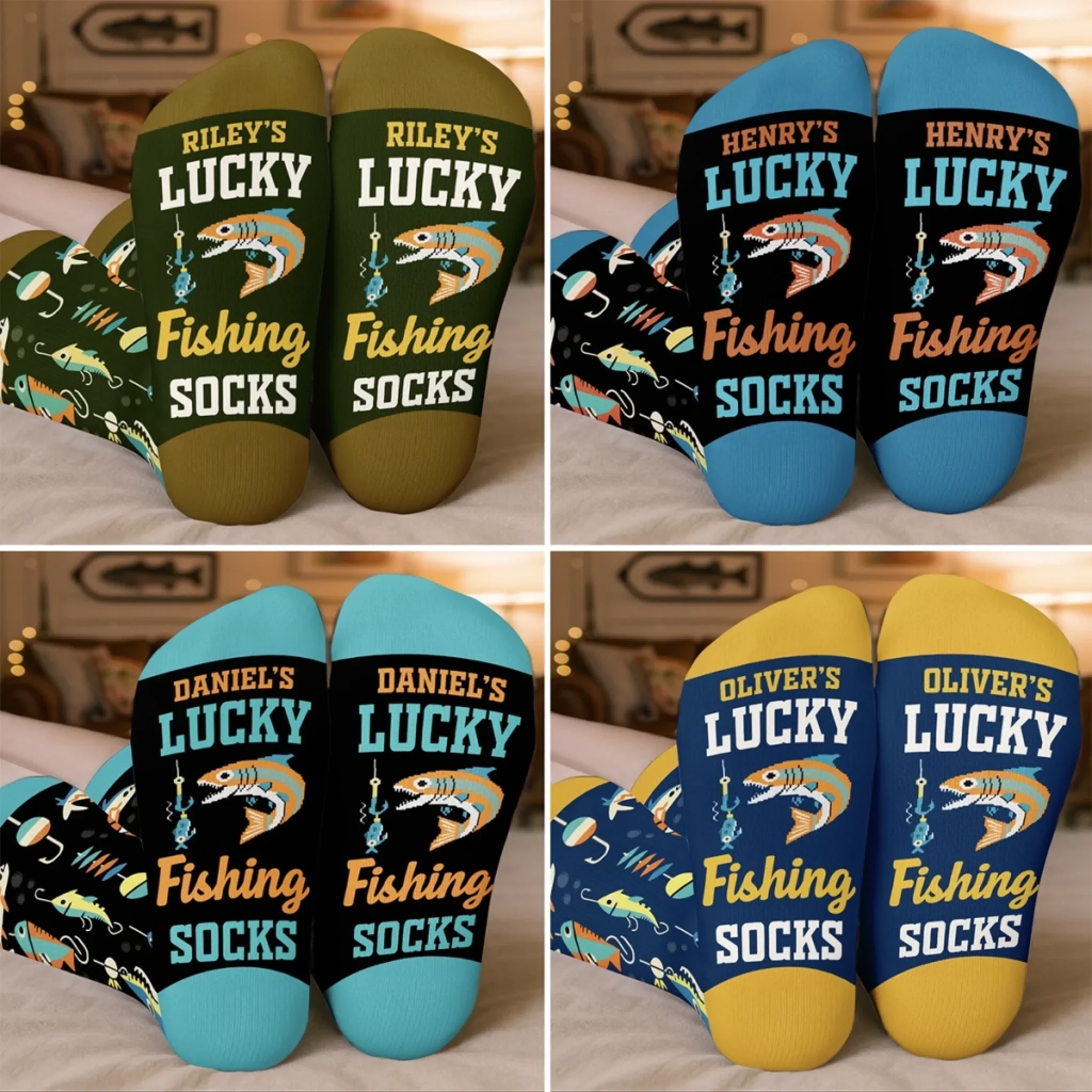 Custom Crew Socks - Personalized Christmas Birthday Fishing Gifts For Fisherman - Walk Like A Lucky Angler - Image 3