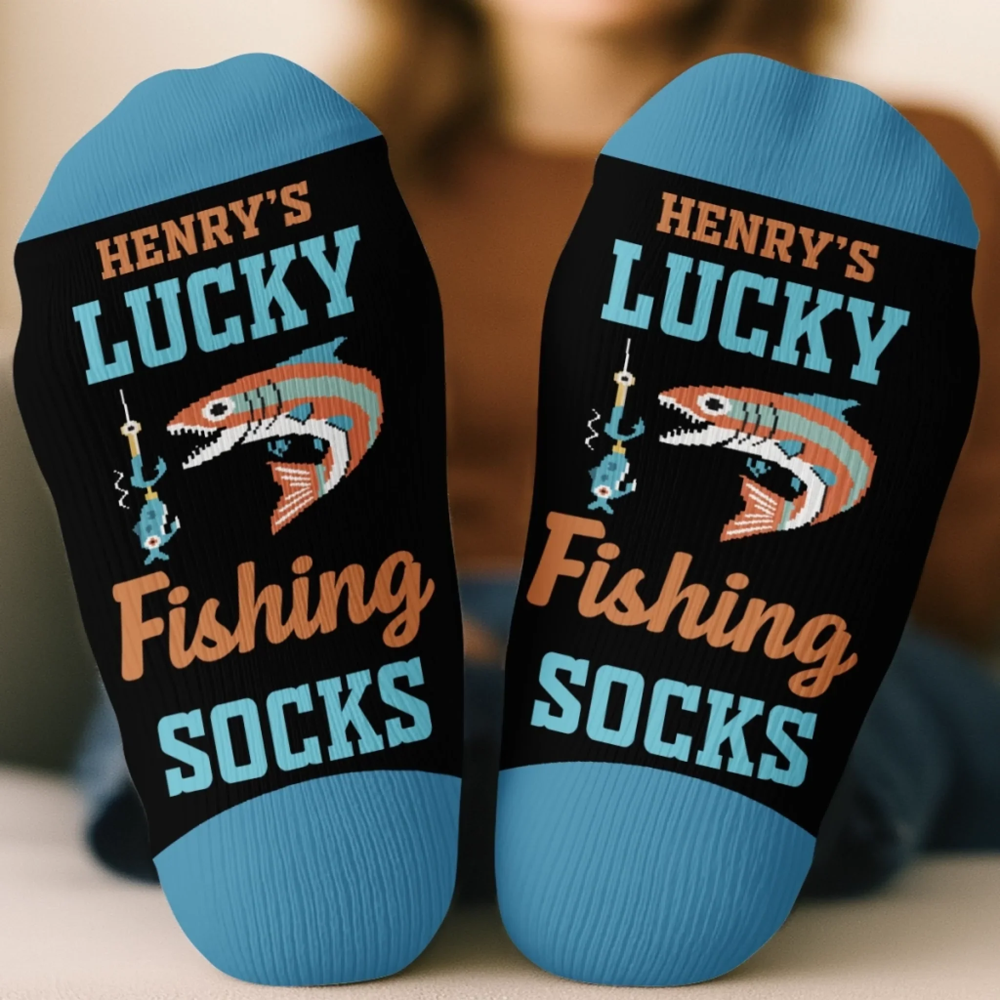 Custom Crew Socks - Personalized Christmas Birthday Fishing Gifts For Fisherman - Walk Like A Lucky Angler - Image 4