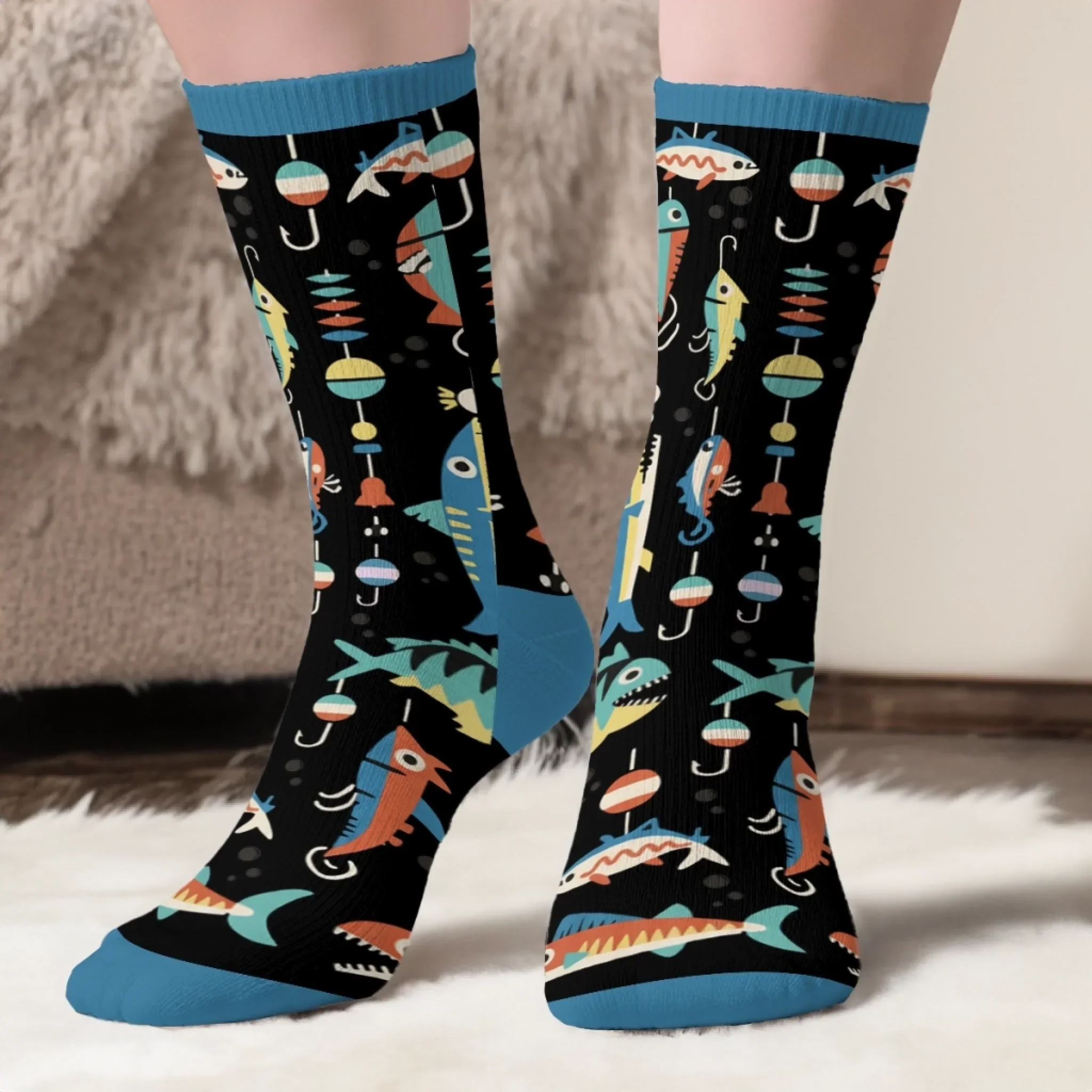 Custom Crew Socks - Personalized Christmas Birthday Fishing Gifts For Fisherman - Walk Like A Lucky Angler - Image 6