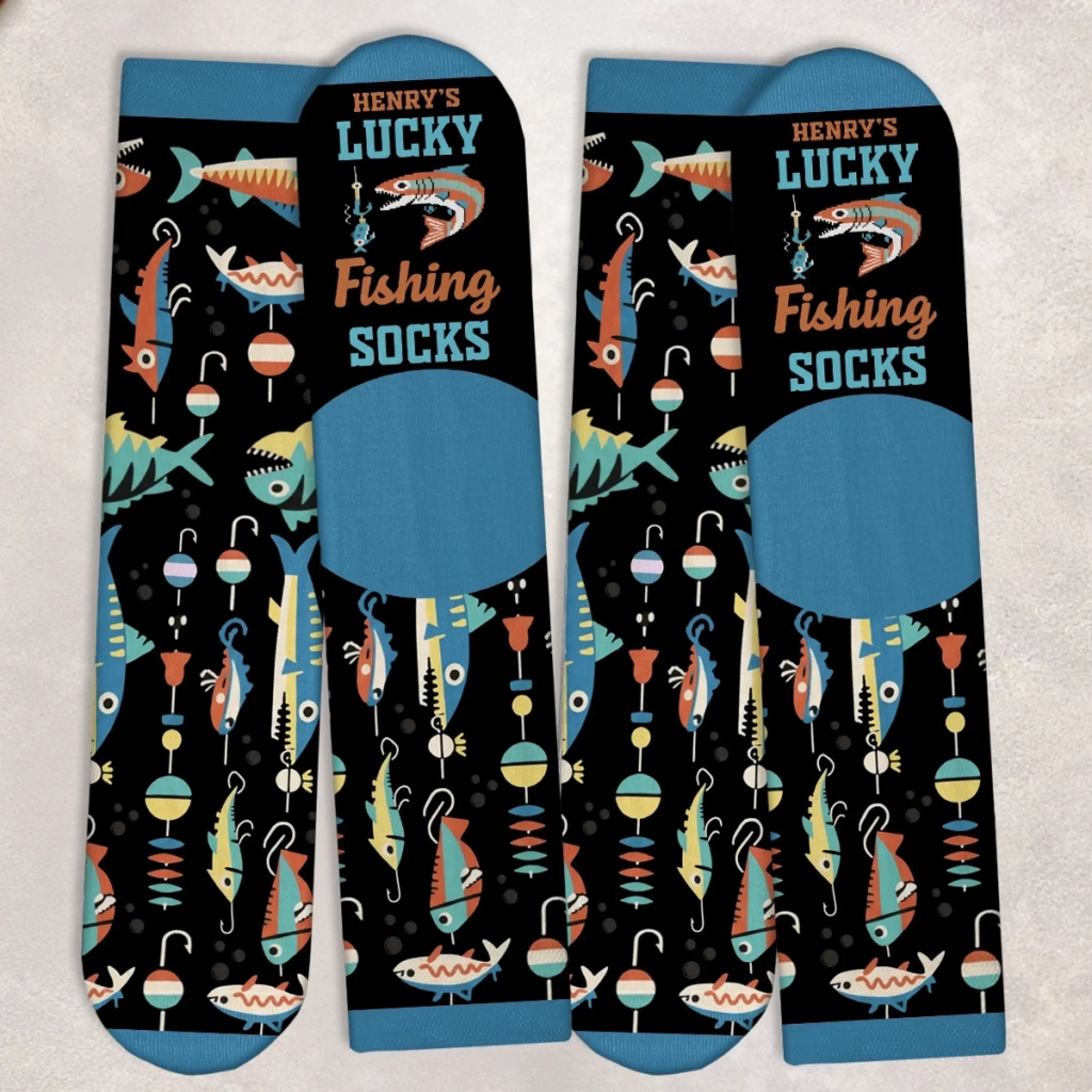 Custom Crew Socks - Personalized Christmas Birthday Fishing Gifts For Fisherman - Walk Like A Lucky Angler - Image 7
