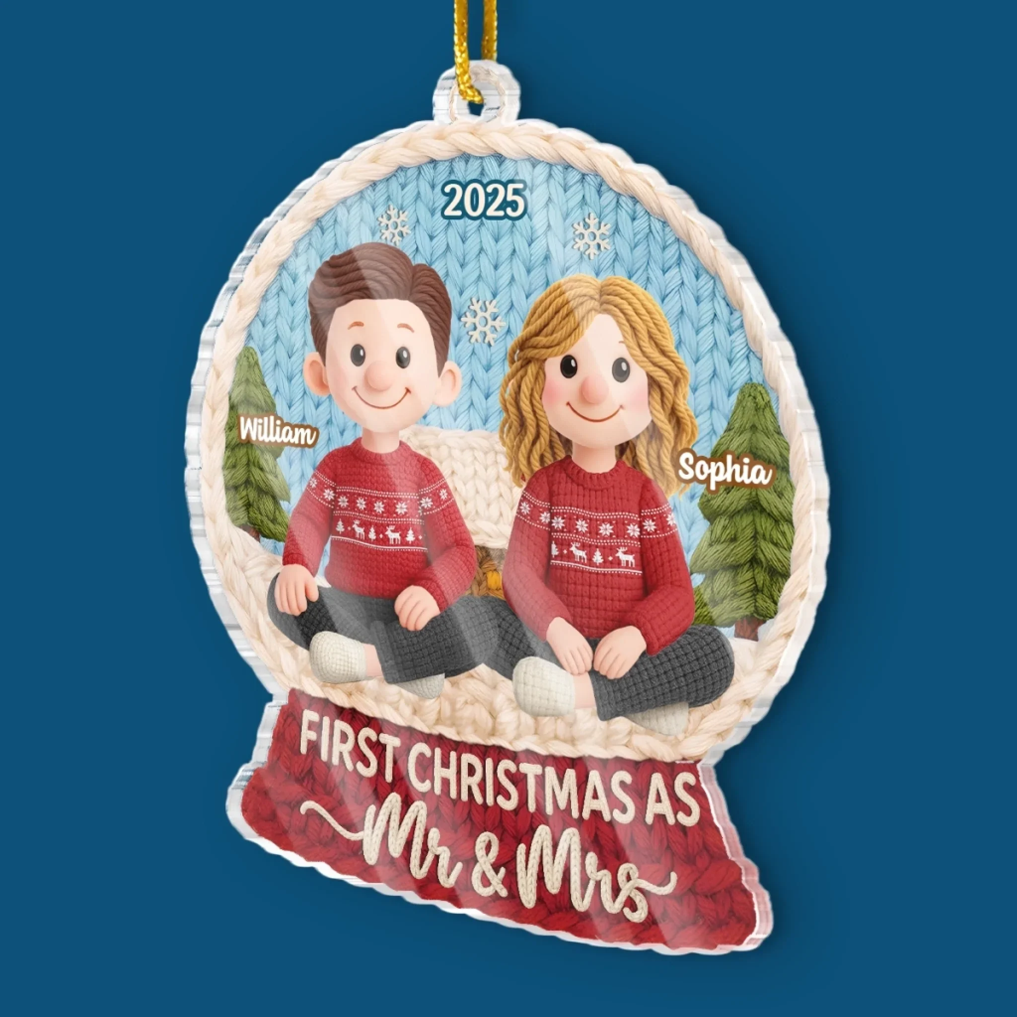 Custom Crochet Acrylic Ornament - Personalized Anniversary Christmas Wedding Gifts For Husband And Wife, Him And Her - Crochet Couple, Christmas Cuddle - Image 3