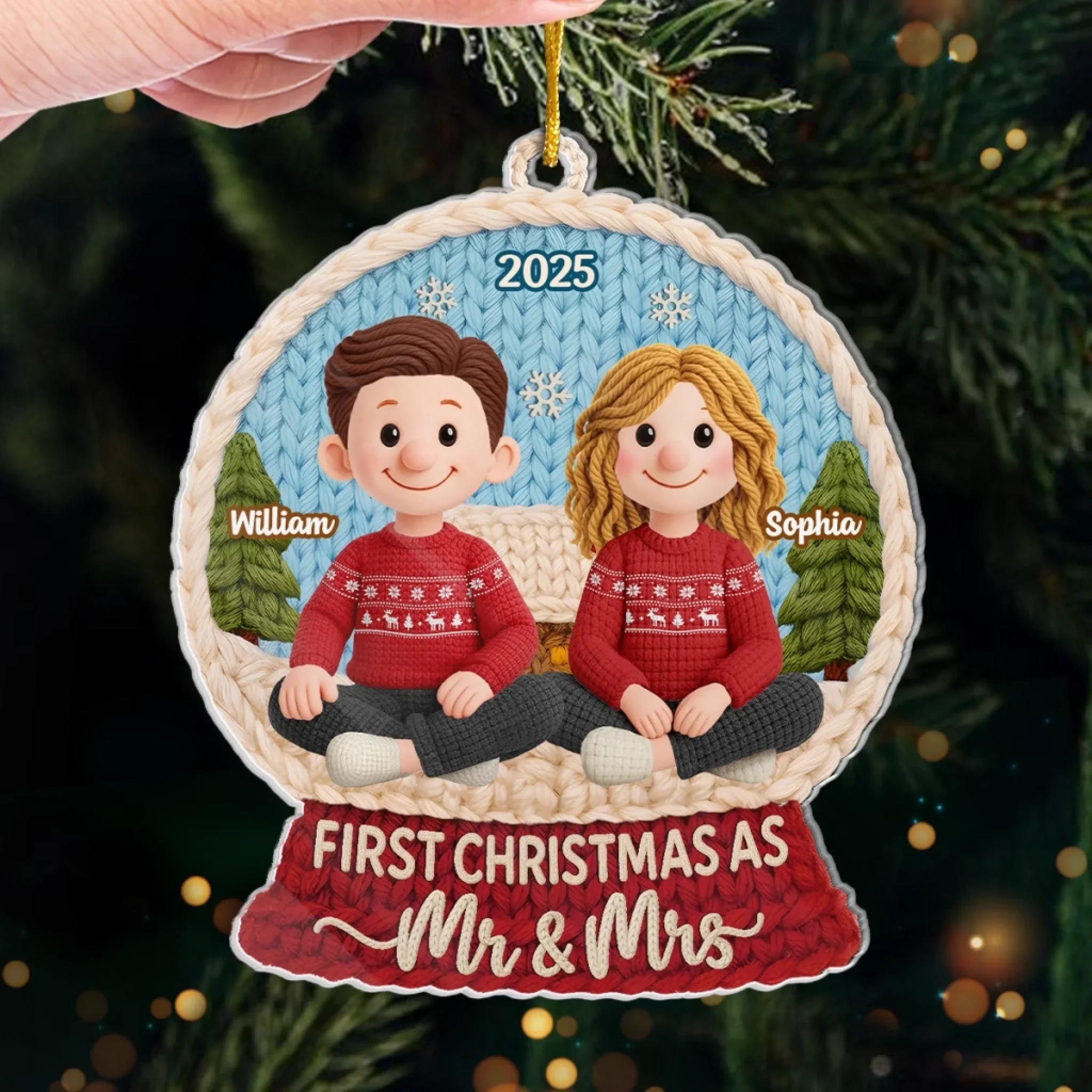 Custom Crochet Acrylic Ornament - Personalized Anniversary Christmas Wedding Gifts For Husband And Wife, Him And Her - Crochet Couple, Christmas Cuddle - Image 4