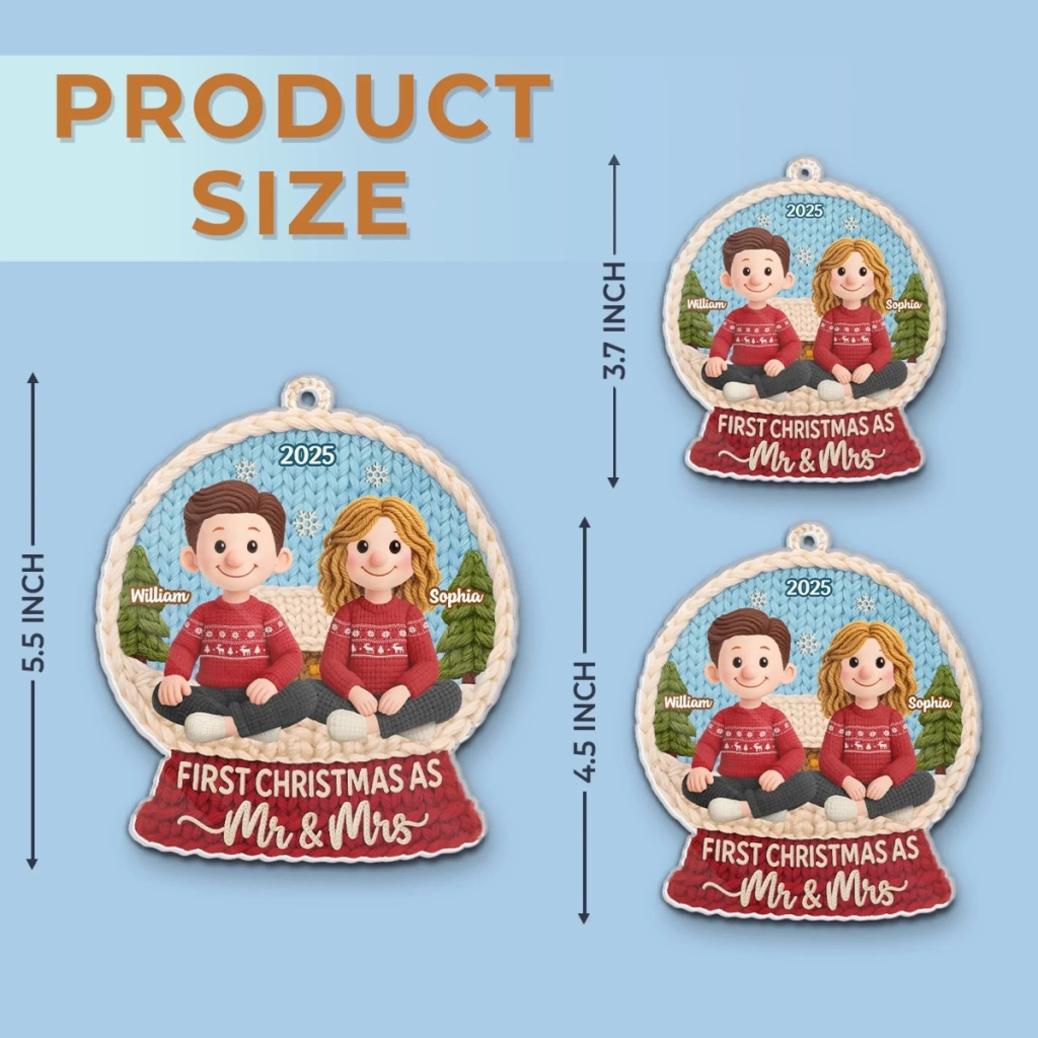 Custom Crochet Acrylic Ornament - Personalized Anniversary Christmas Wedding Gifts For Husband And Wife, Him And Her - Crochet Couple, Christmas Cuddle - Image 6