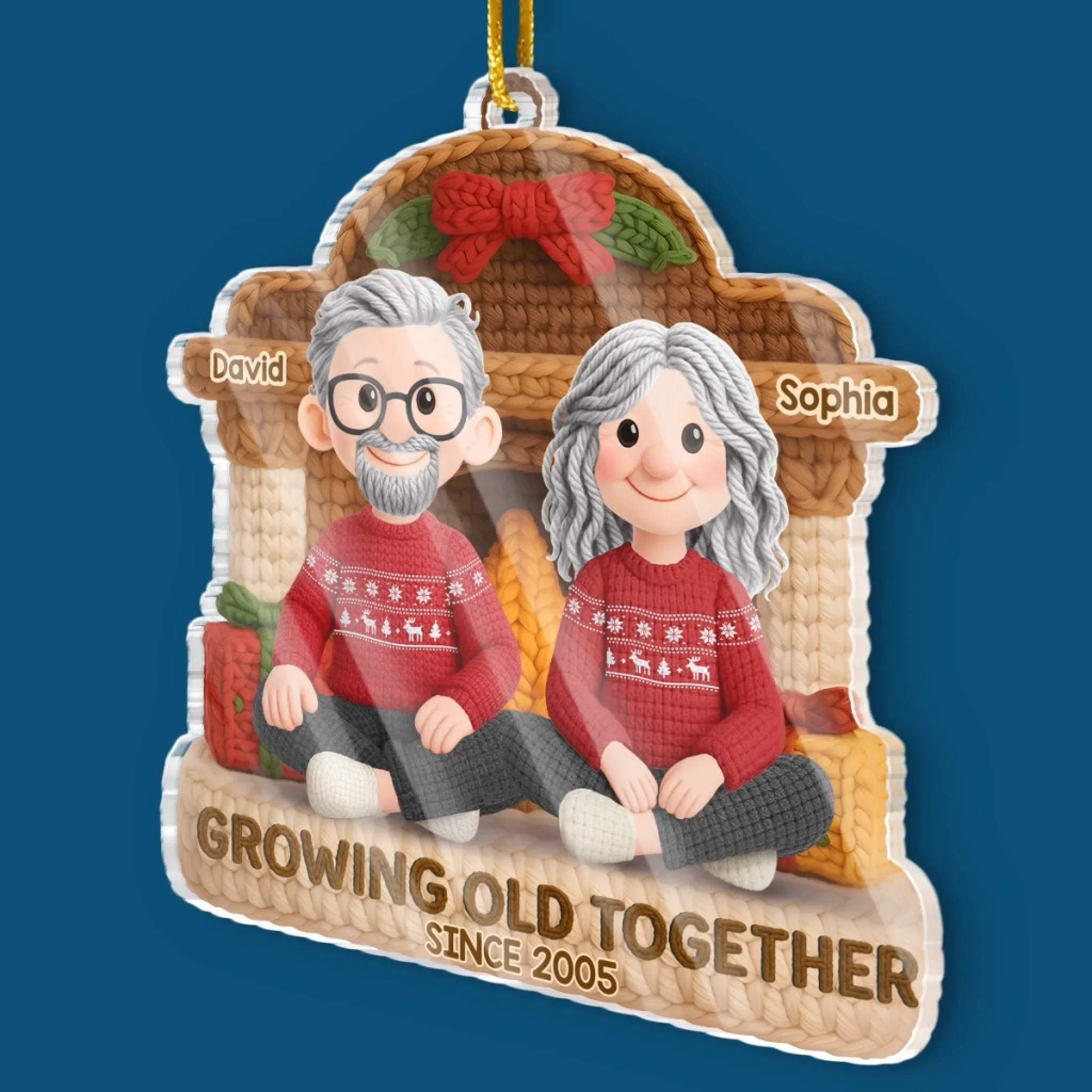Custom Crochet Acrylic Ornament - Personalized Anniversary Christmas Wedding Gifts For Husband And Wife, Him And Her - Crochet Couple, Knitted In Time - Image 3