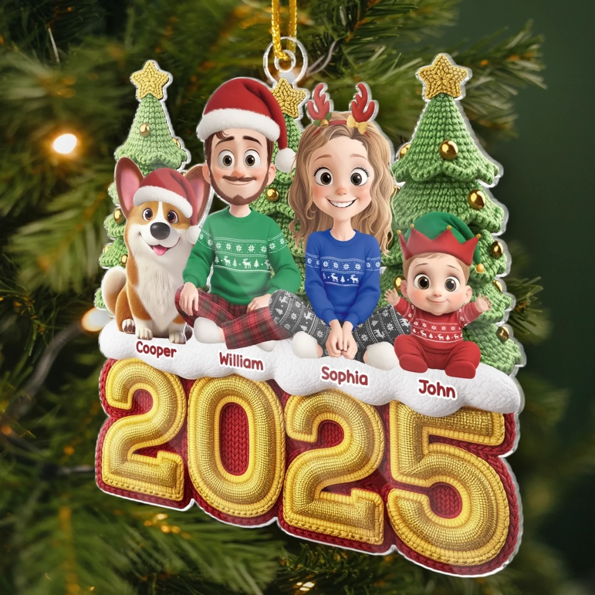 Custom Crochet Acrylic Ornament - Personalized Christmas Birthday Gifts For Family, Dog Cat Lovers - The Golden Year Of Us - Image 3