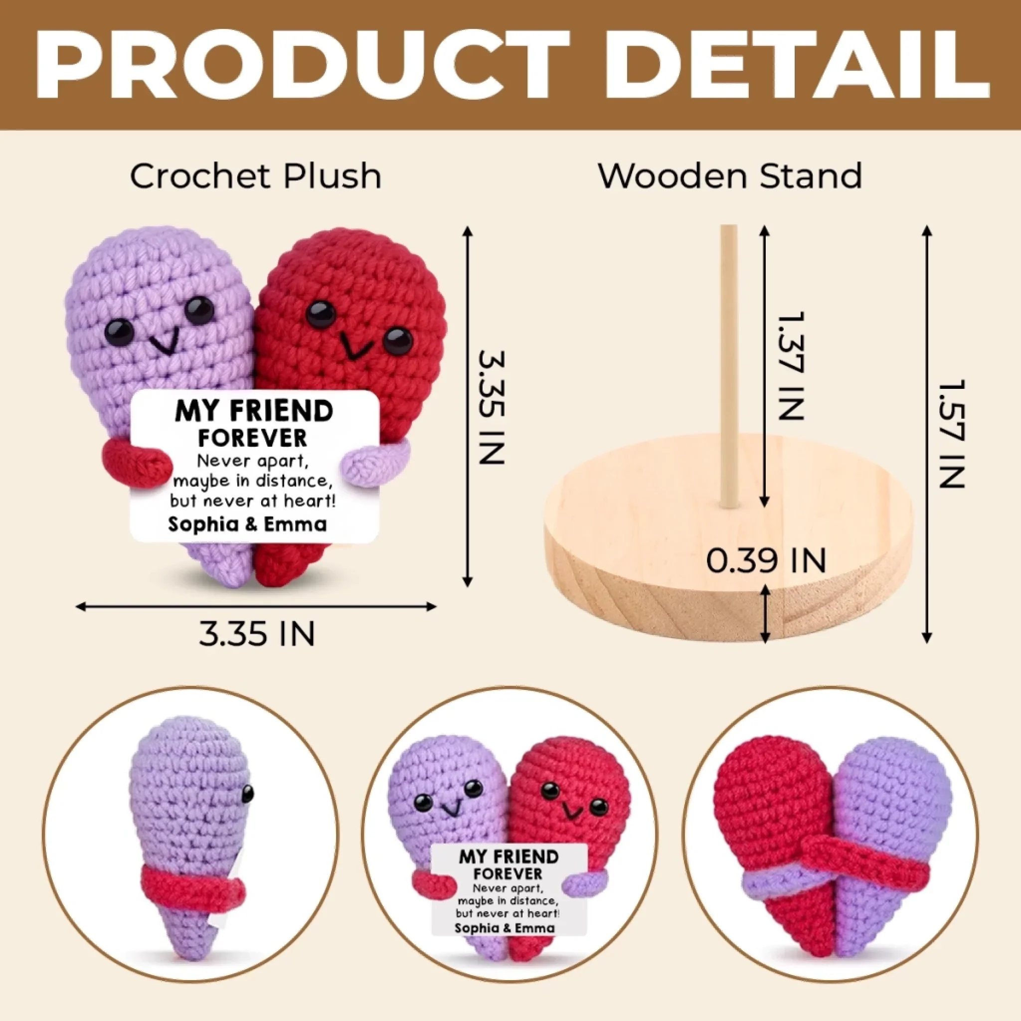 Custom Crochet Heart Plush - Personalized Best Friend Birthday Gifts For Women - Friendship Served With Smiles - Image 4