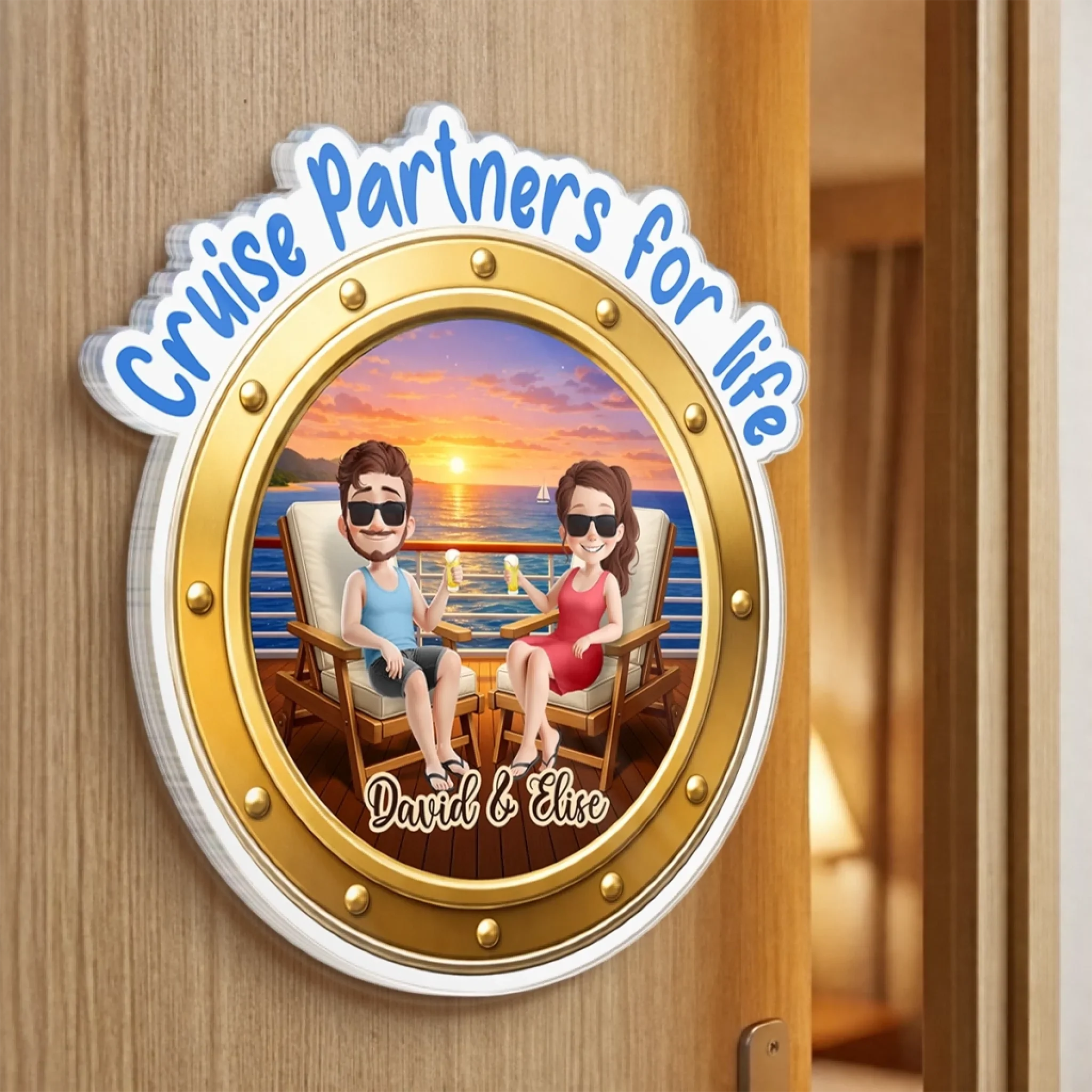 Custom Cruise Ship Door Magnet - Personalized Summer Vacation And Travel Gifts For Husband And Wife, Him And Her - Sailing Into The Ocean Together - Image 3