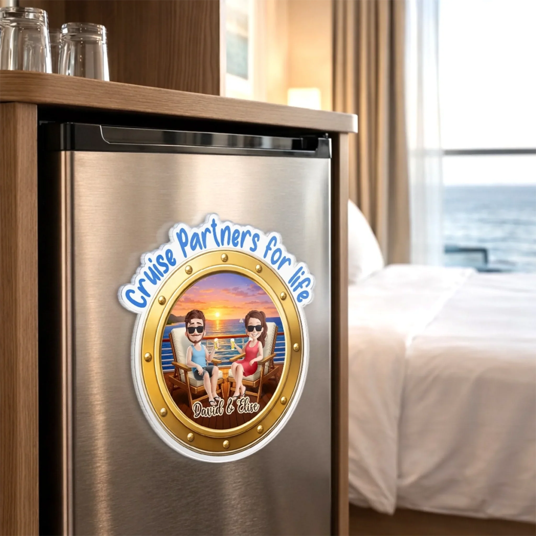 Custom Cruise Ship Door Magnet - Personalized Summer Vacation And Travel Gifts For Husband And Wife, Him And Her - Sailing Into The Ocean Together - Image 4