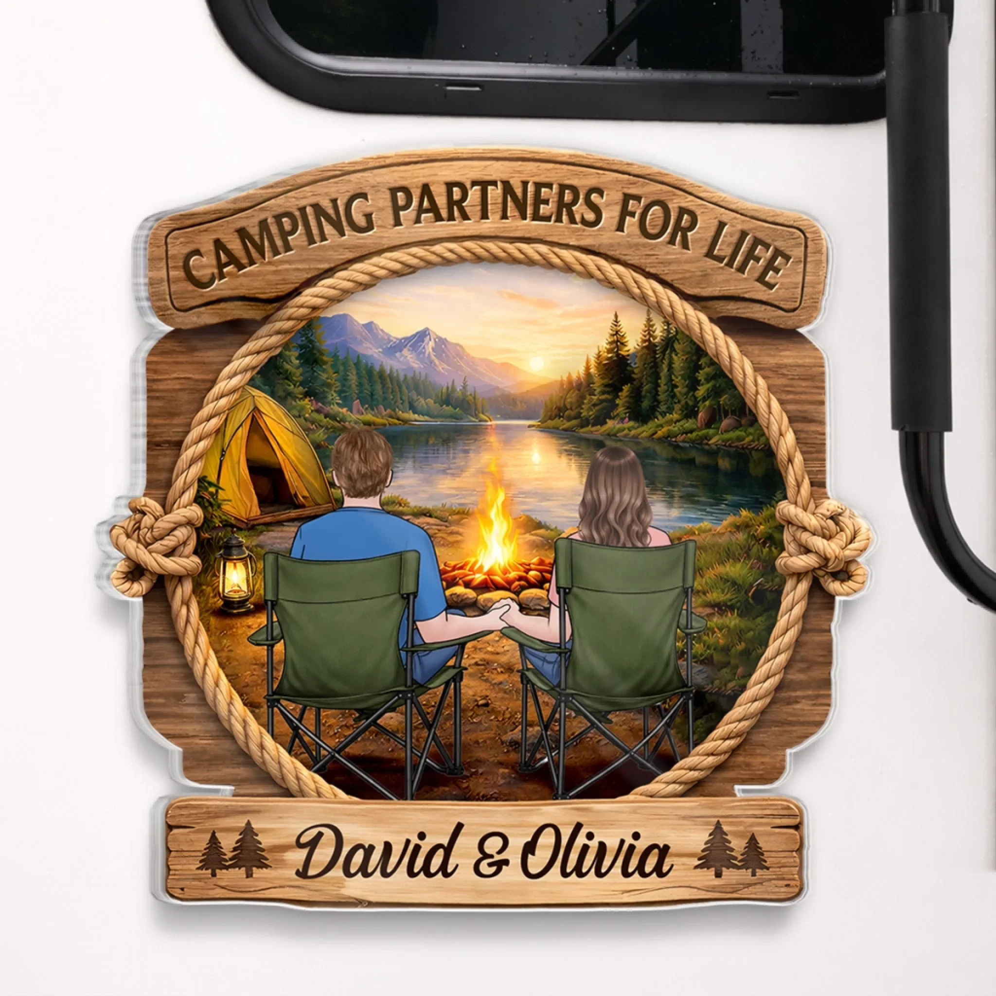 Custom Door Magnet - Personalized Anniversary Wedding Camping Gifts For Campers, Husband And Wife, Him And Her - Camping Partners For Life