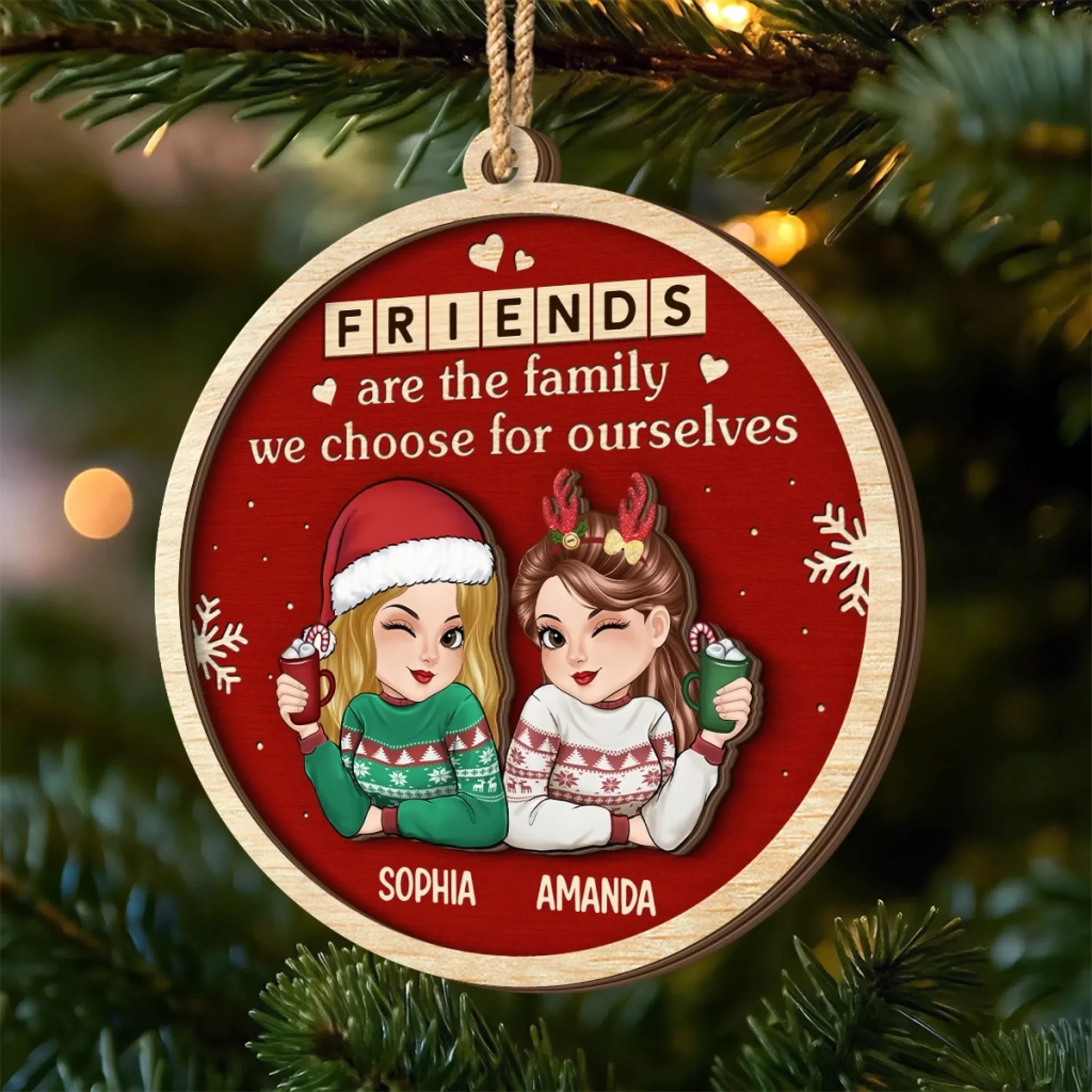Custom Double Layer Wooden Ornament - Personalized Best Friend Christmas Birthday Gifts For Women, Besties, Sisters, BFF - Bestie Bonds Spark Holiday Joy - Image 4