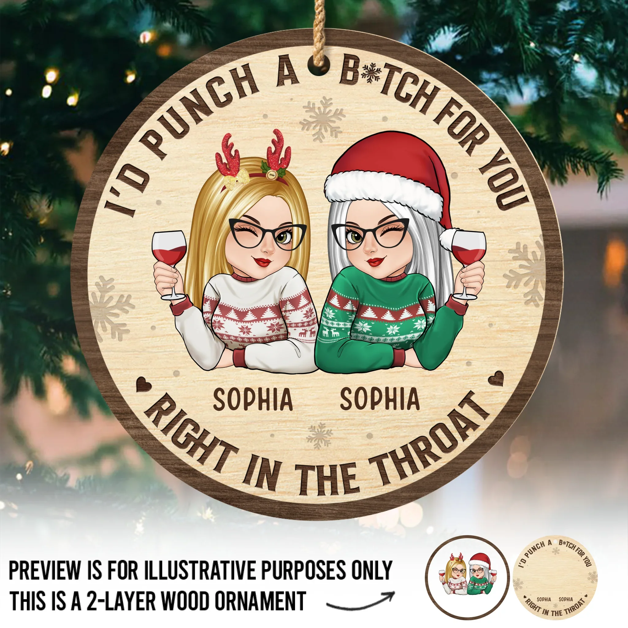 Custom Double Layer Wooden Ornament - Personalized Best Friend Christmas Birthday Gifts For Women, Besties, Sisters, BFF - My Partner in Crime Always - Image 2