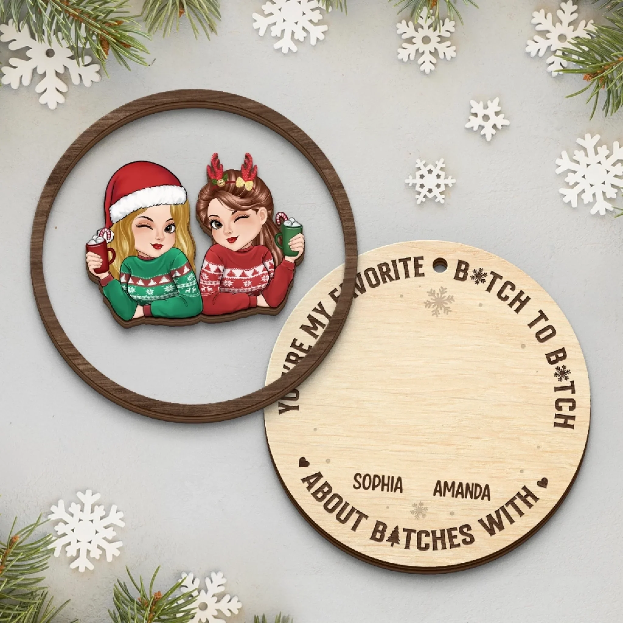 Custom Double Layer Wooden Ornament - Personalized Best Friend Christmas Birthday Gifts For Women, Besties, Sisters, BFF - My Partner in Crime Always - Image 3
