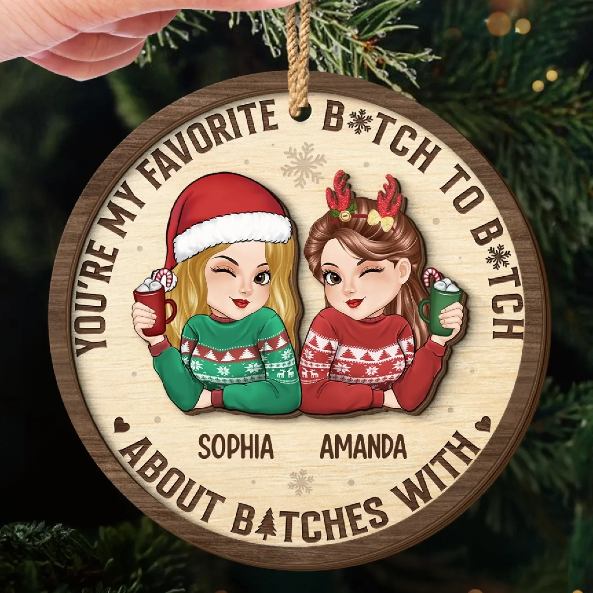 Custom Double Layer Wooden Ornament - Personalized Best Friend Christmas Birthday Gifts For Women, Besties, Sisters, BFF - My Partner in Crime Always - Image 5
