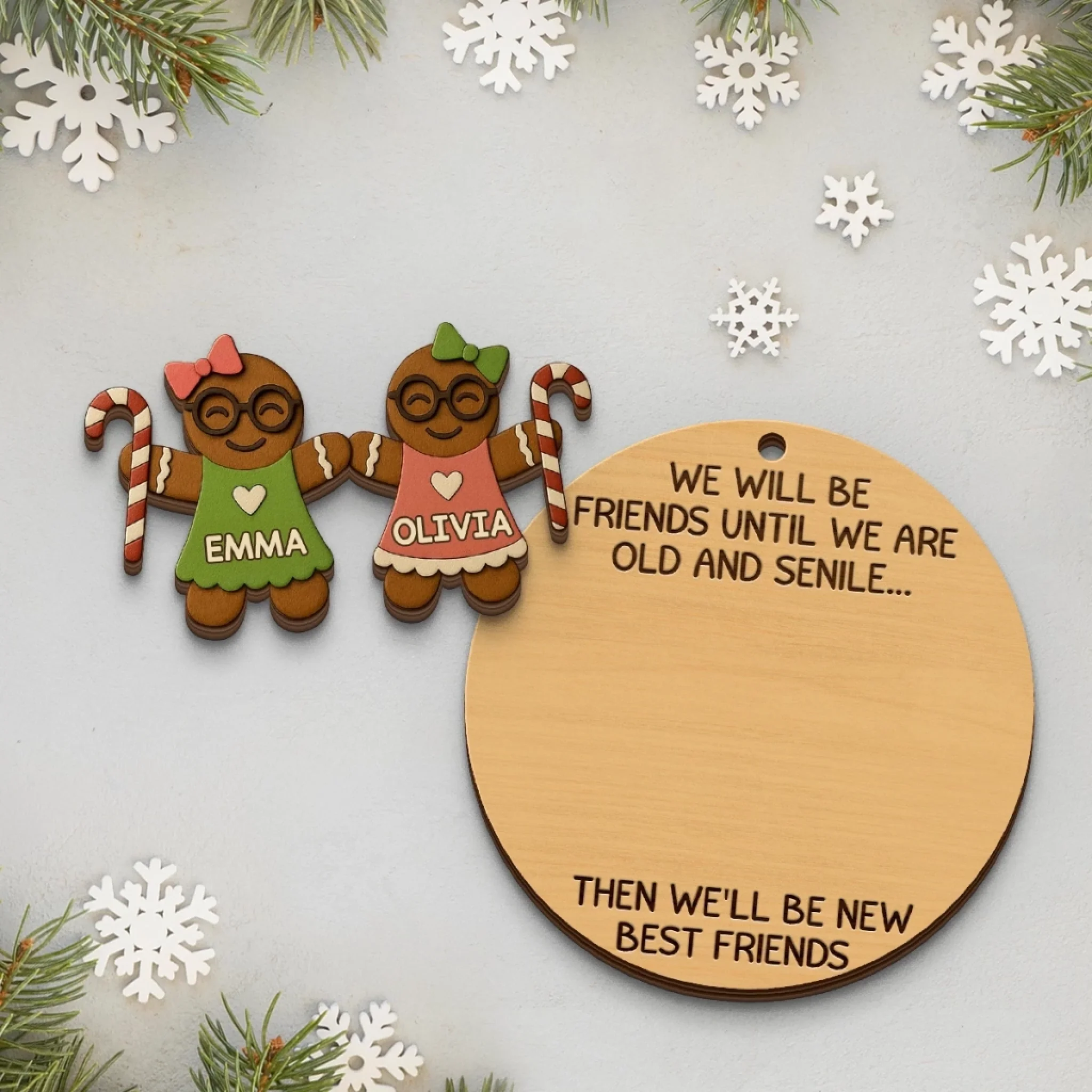 Custom Double Layer Wooden Ornament - Personalized Best Friend Christmas Birthday Gifts For Women, Besties, Sisters, BFF - Old, Crazy, Still Besties - Image 3