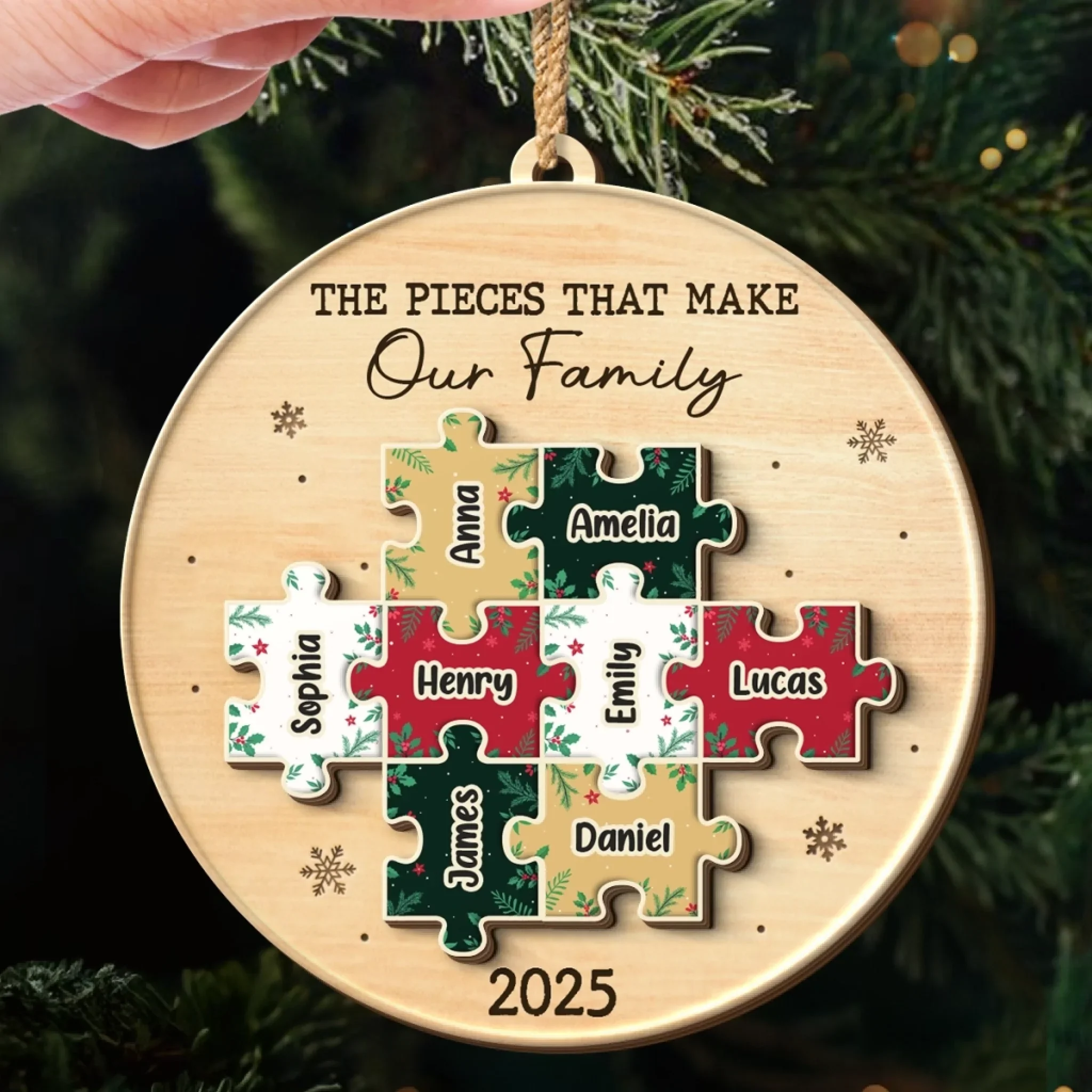 Custom Double Layer Wooden Ornament - Personalized Christmas Birthday Gifts For Mom, Dad, Brother, Sister, Kids - All The Pieces Of Us - Image 6