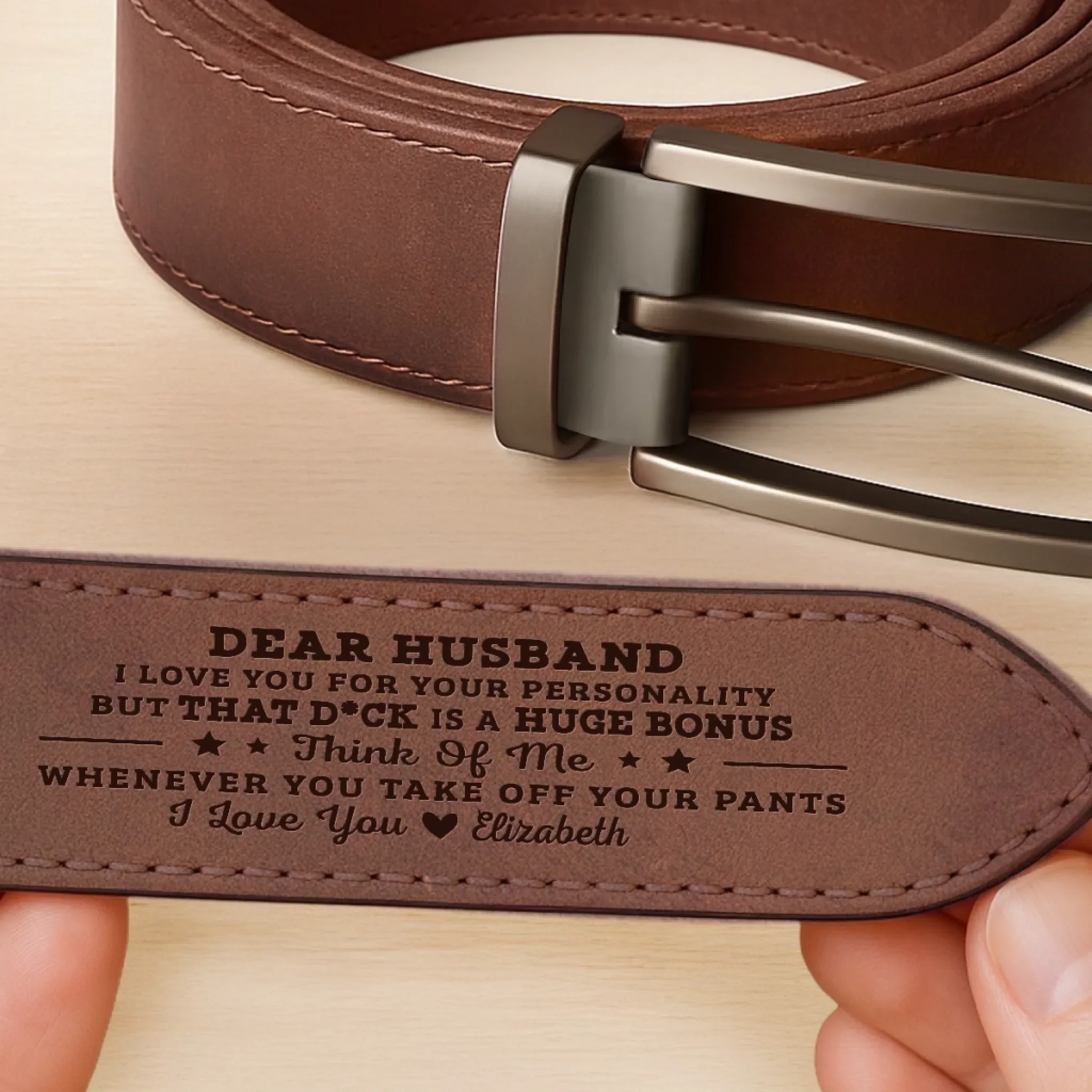 Custom Double-Sided Engraved Leather Belt - Personalized Anniversary Wedding Gifts For Husband And Wife, Him And Her - My Favorite Distraction - Image 3